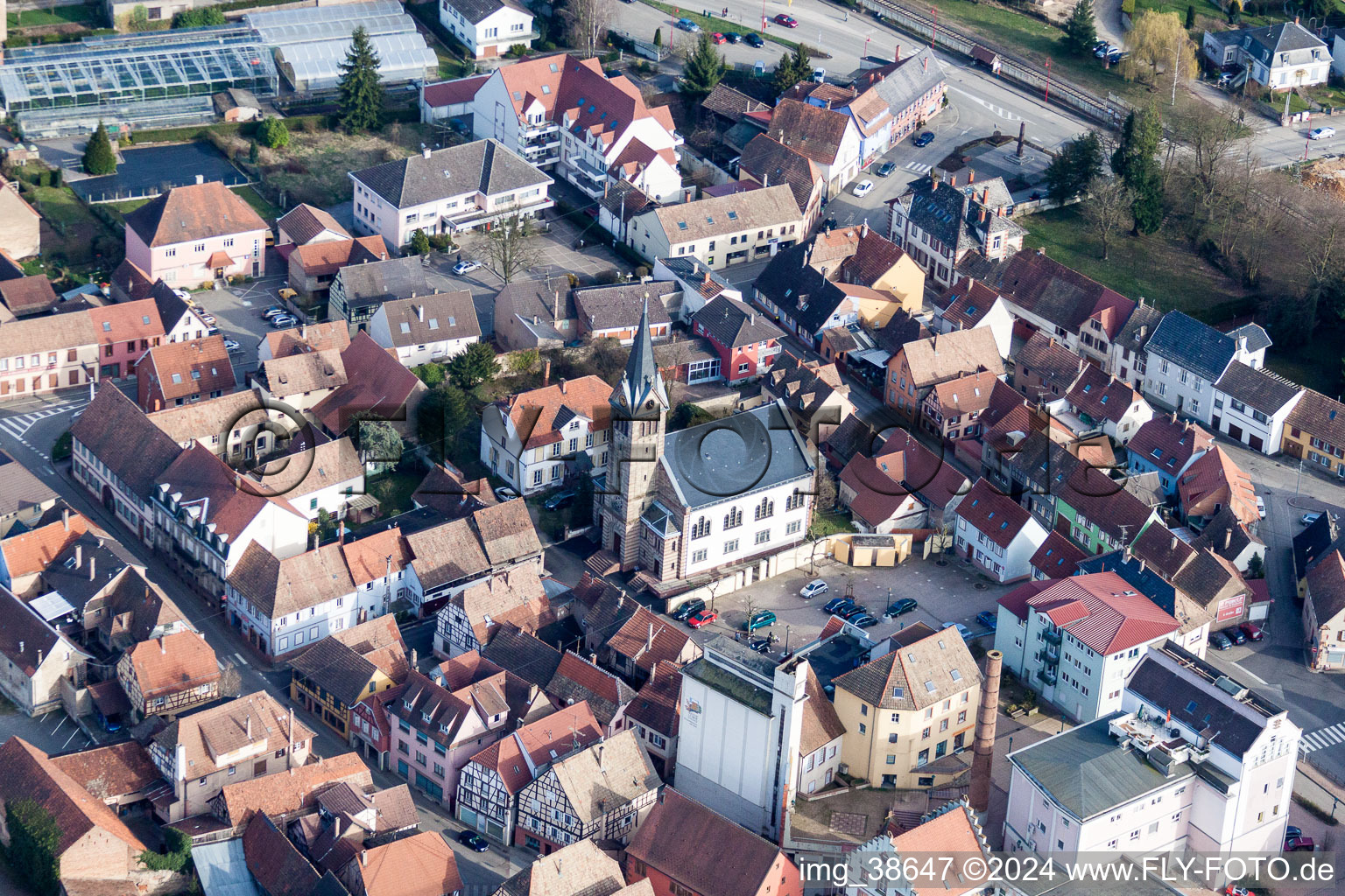Stadtzentrum im Innenstadtbereich in Pfaffenhoffen in Grand Est in Val-de-Moder im Bundesland Bas-Rhin, Frankreich