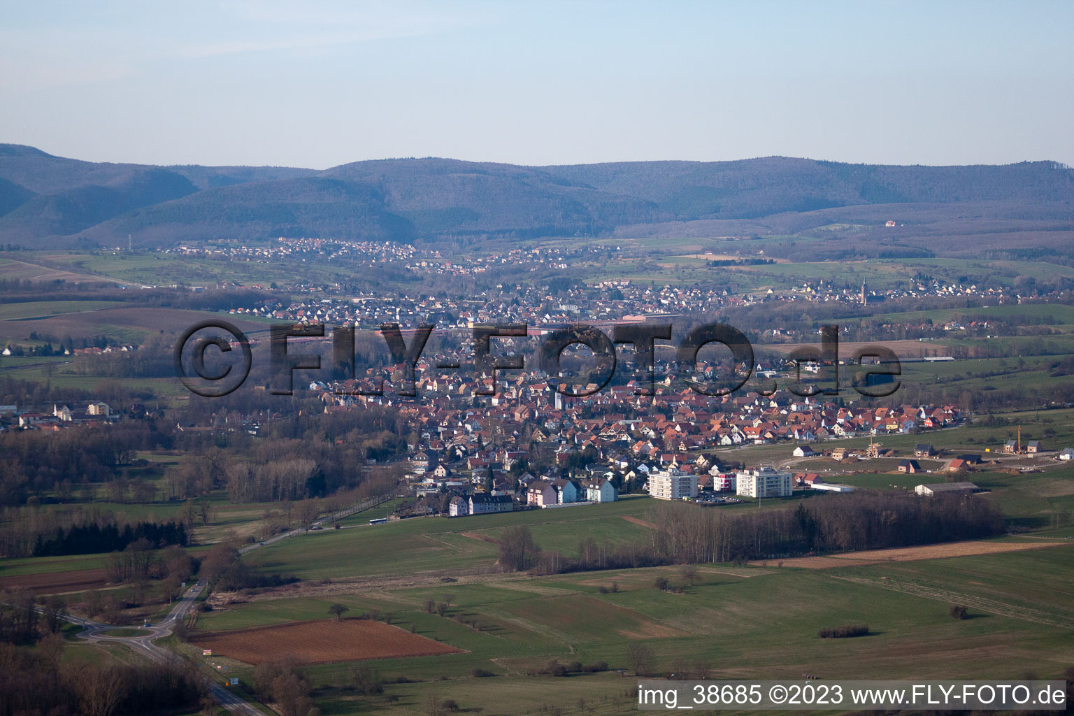 Schrägluftbild von Griesbach im Bundesland Bas-Rhin, Frankreich