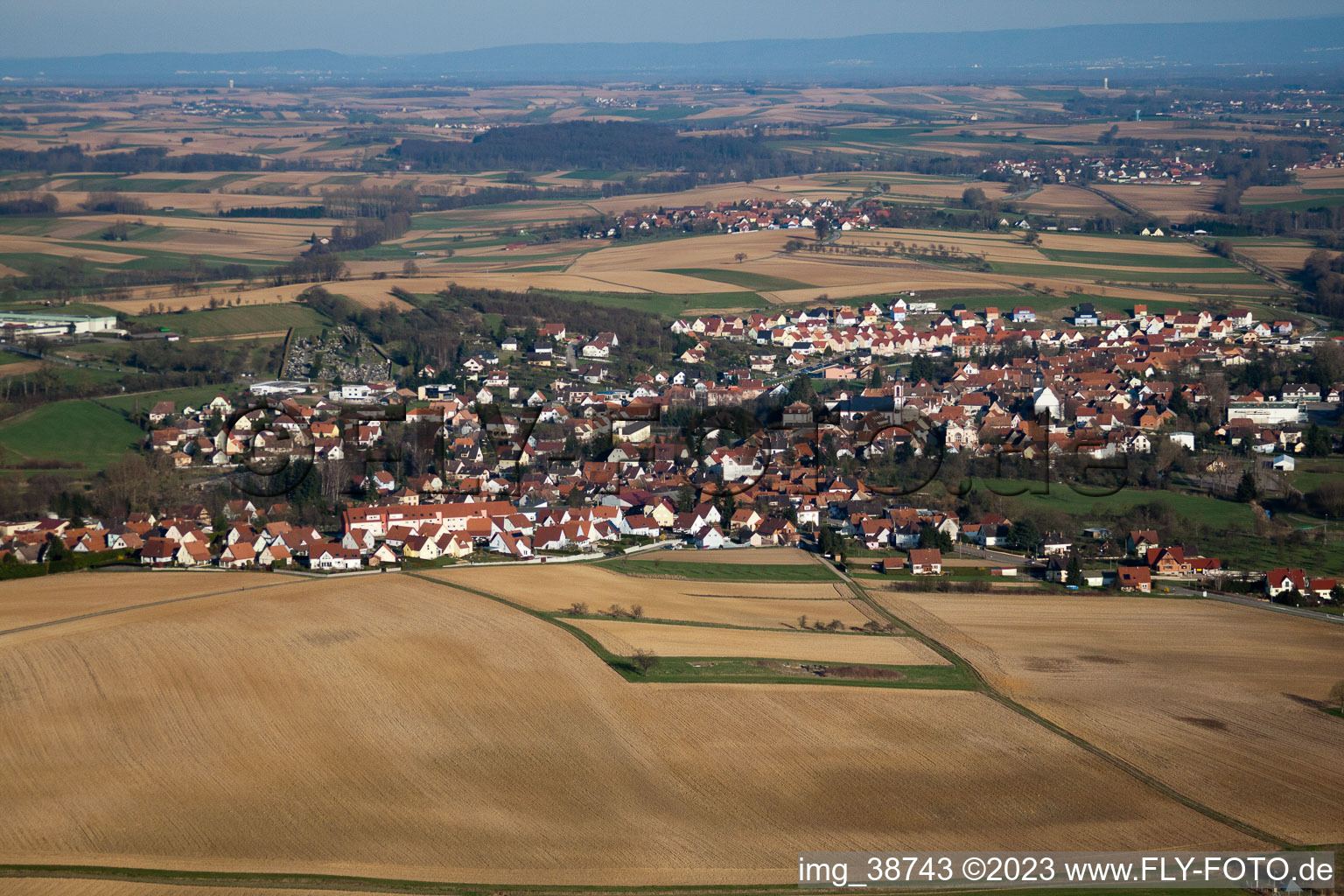 Luftbild von Kutzenhausen im Bundesland Bas-Rhin, Frankreich