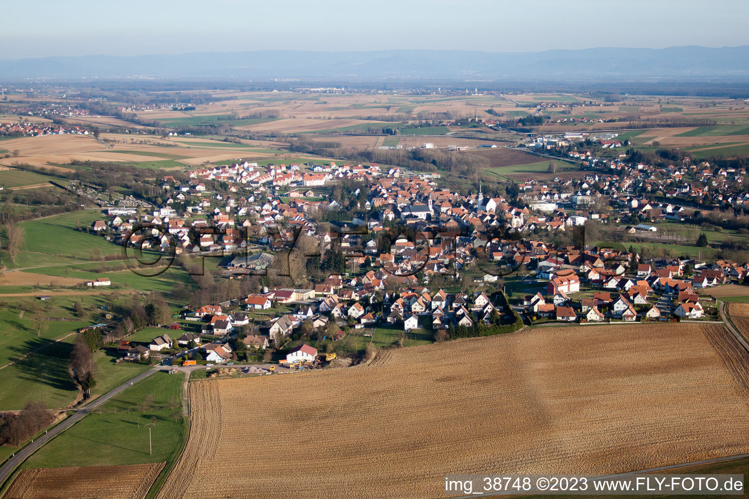 Schrägluftbild von Retschwiller im Bundesland Bas-Rhin, Frankreich