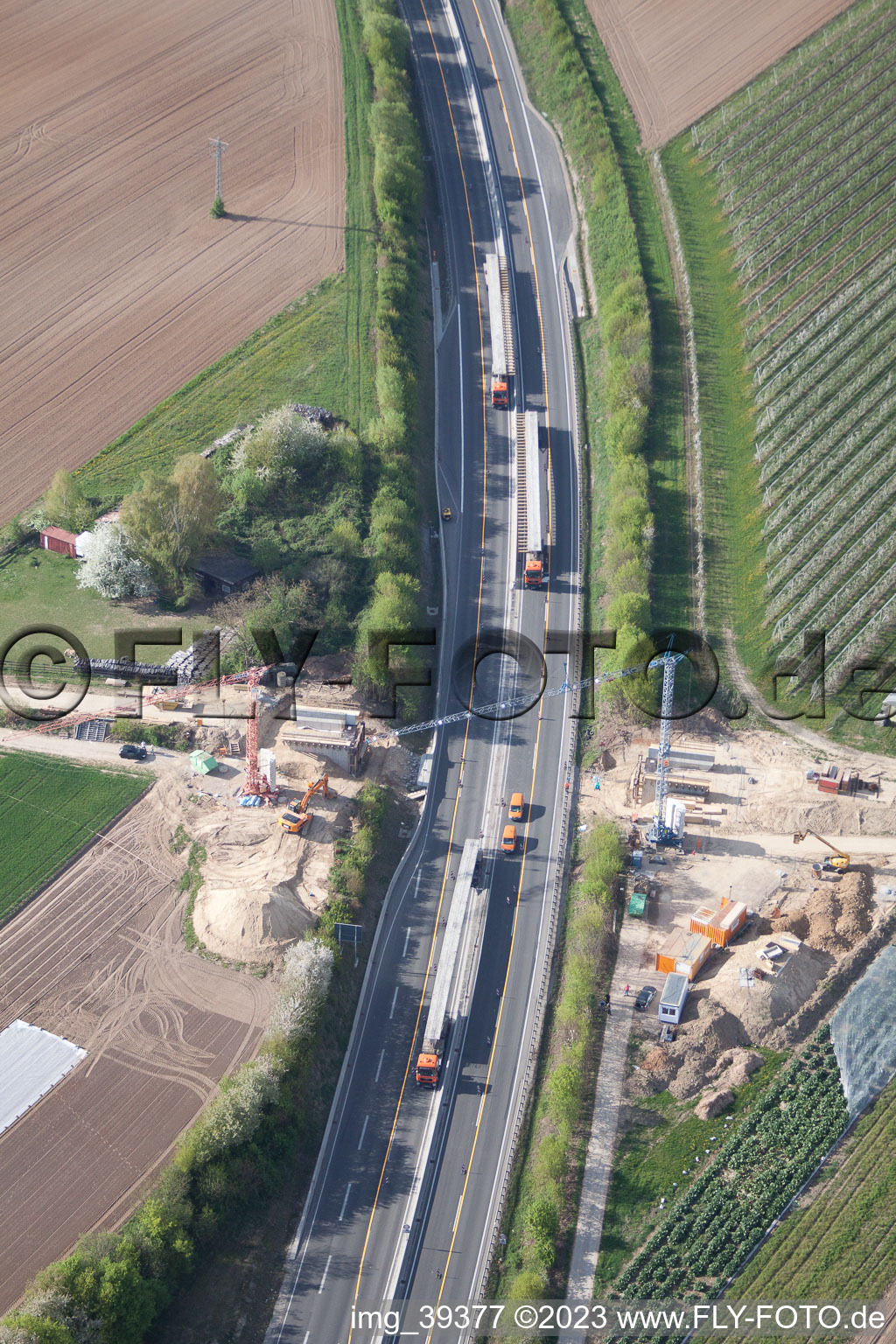 Luftaufnahme von Kandel, Neubau A65 Brücke im Bundesland Rheinland-Pfalz, Deutschland