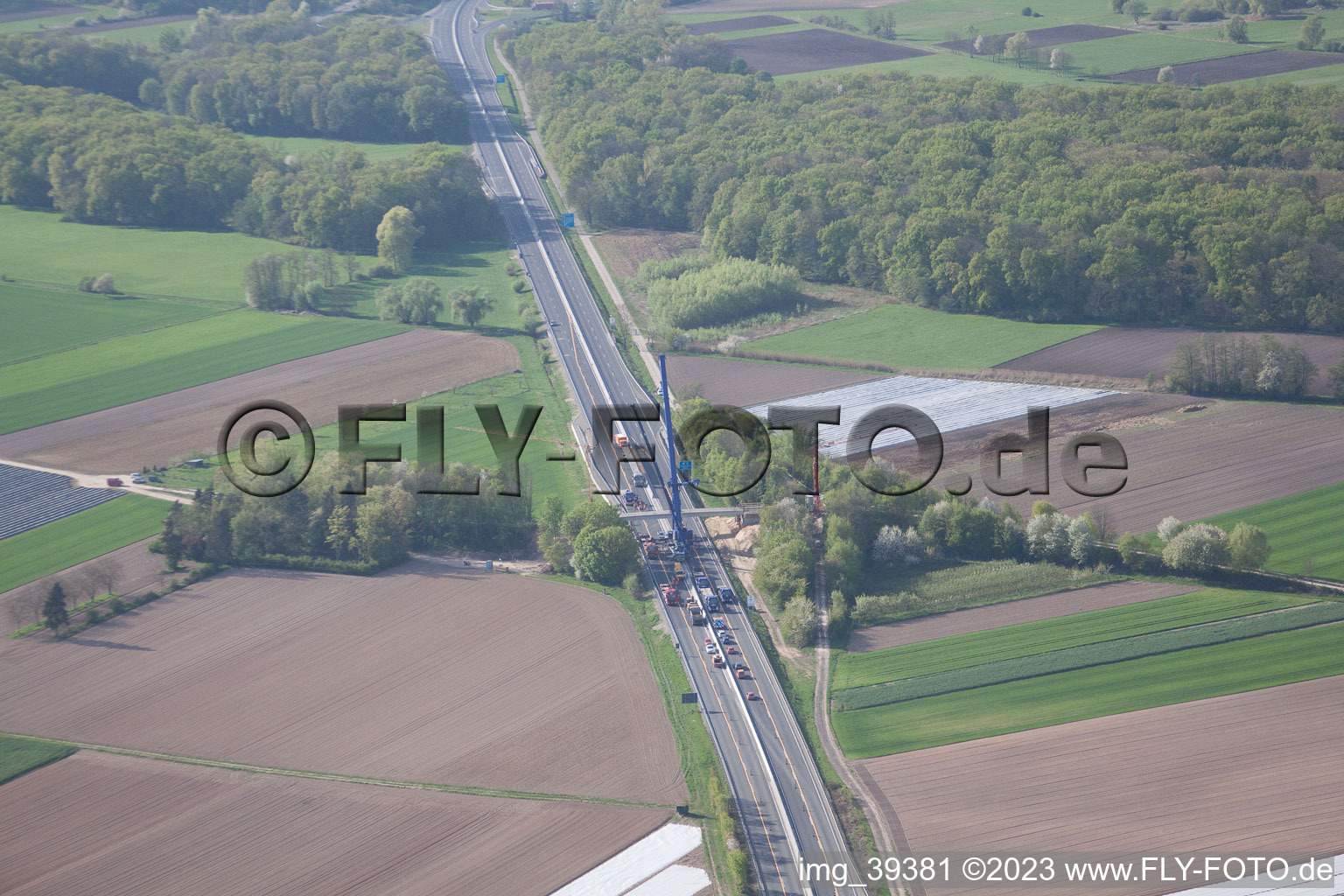 Luftbild von Kandel, Neubau Autobahnbrücke im Bundesland Rheinland-Pfalz, Deutschland