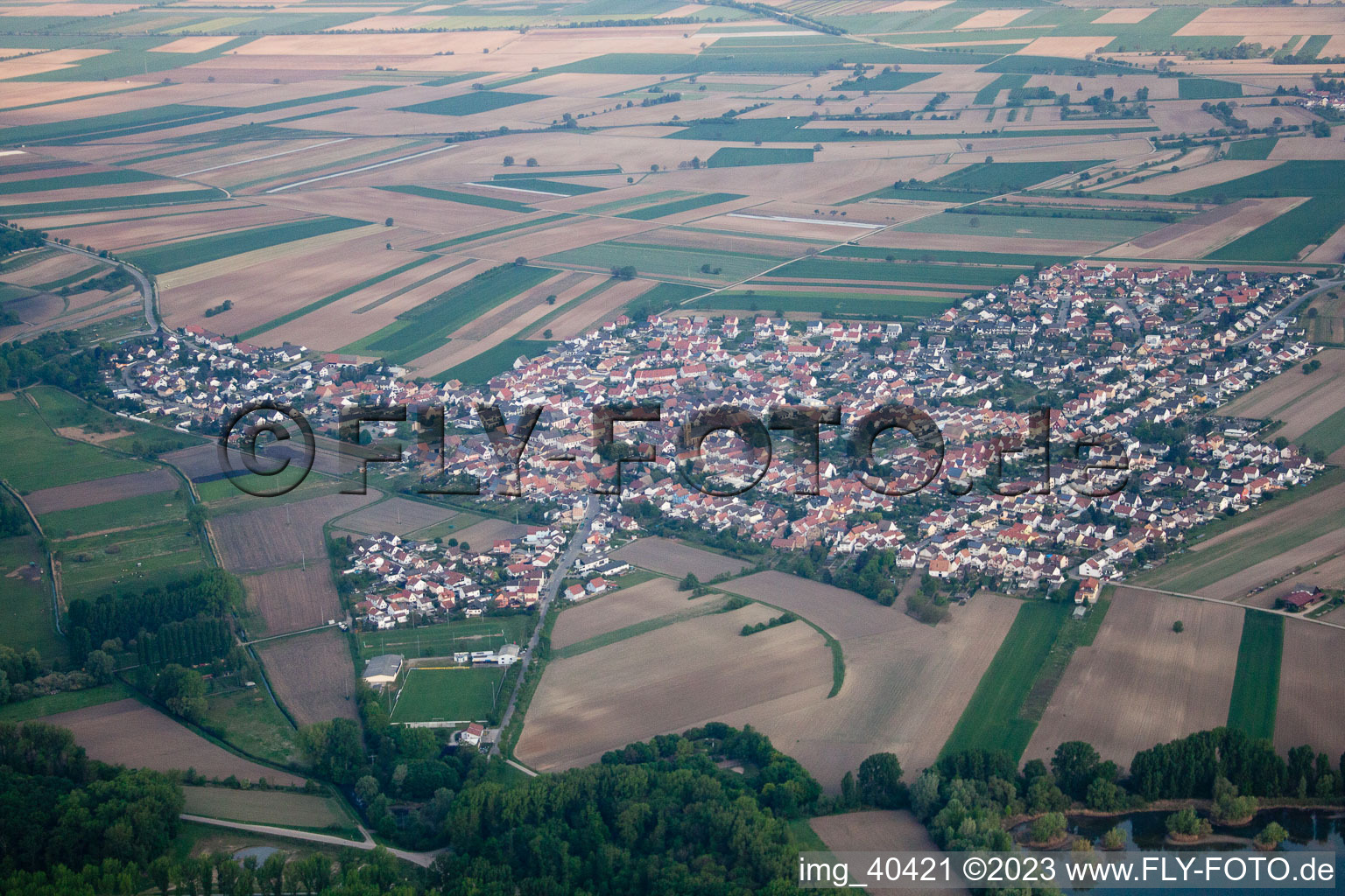 Ortsteil Mechtersheim in Römerberg im Bundesland Rheinland-Pfalz, Deutschland aus der Luft
