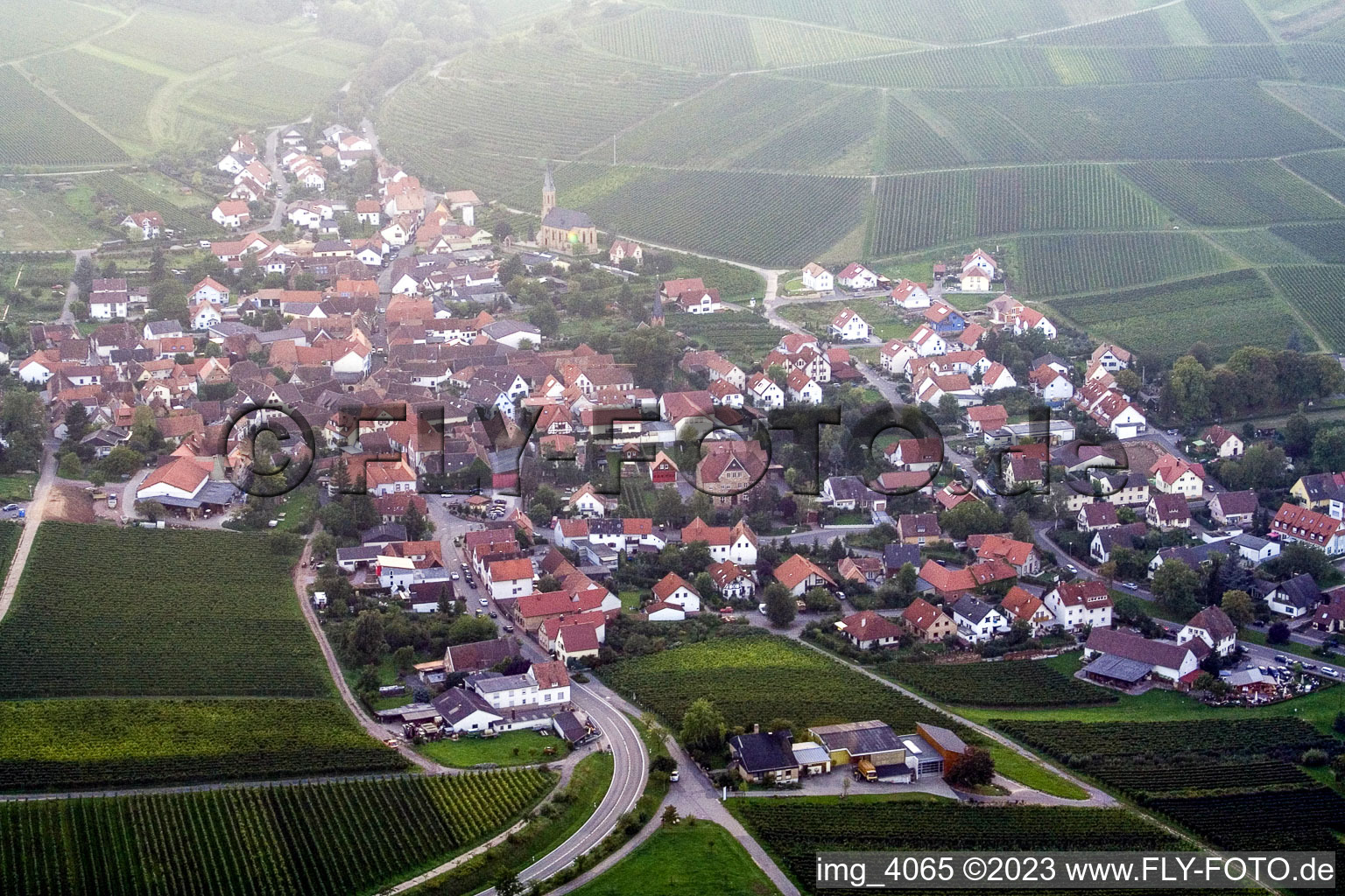 Birkweiler im Bundesland Rheinland-Pfalz, Deutschland aus der Drohnenperspektive
