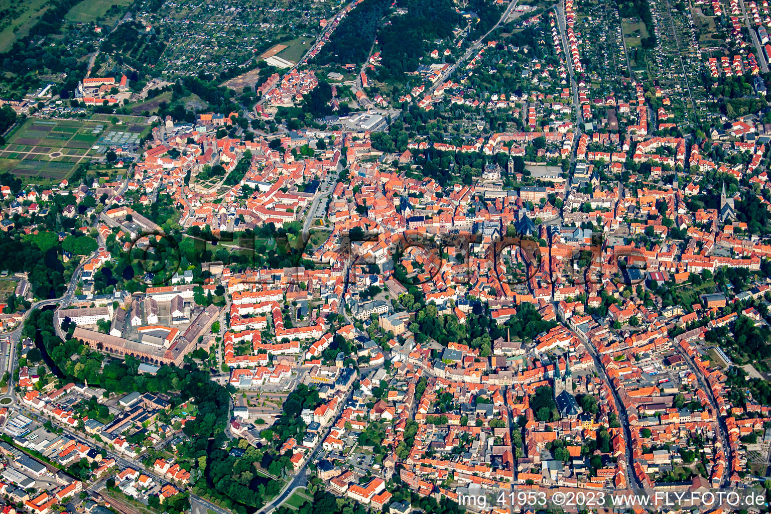 Stadtansicht vom Innenstadtbereich in Quedlinburg im Bundesland Sachsen-Anhalt, Deutschland