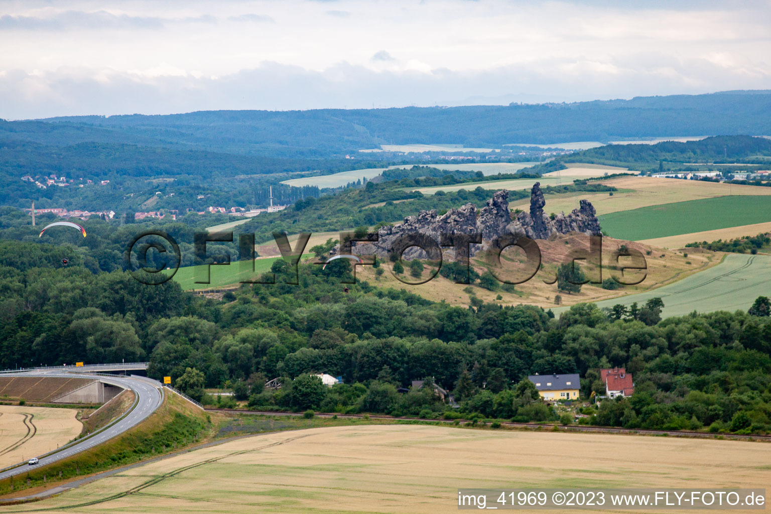 Teufelsmauer (Königsstein) im Ortsteil Weddersleben in Thale im Bundesland Sachsen-Anhalt, Deutschland vom Flugzeug aus