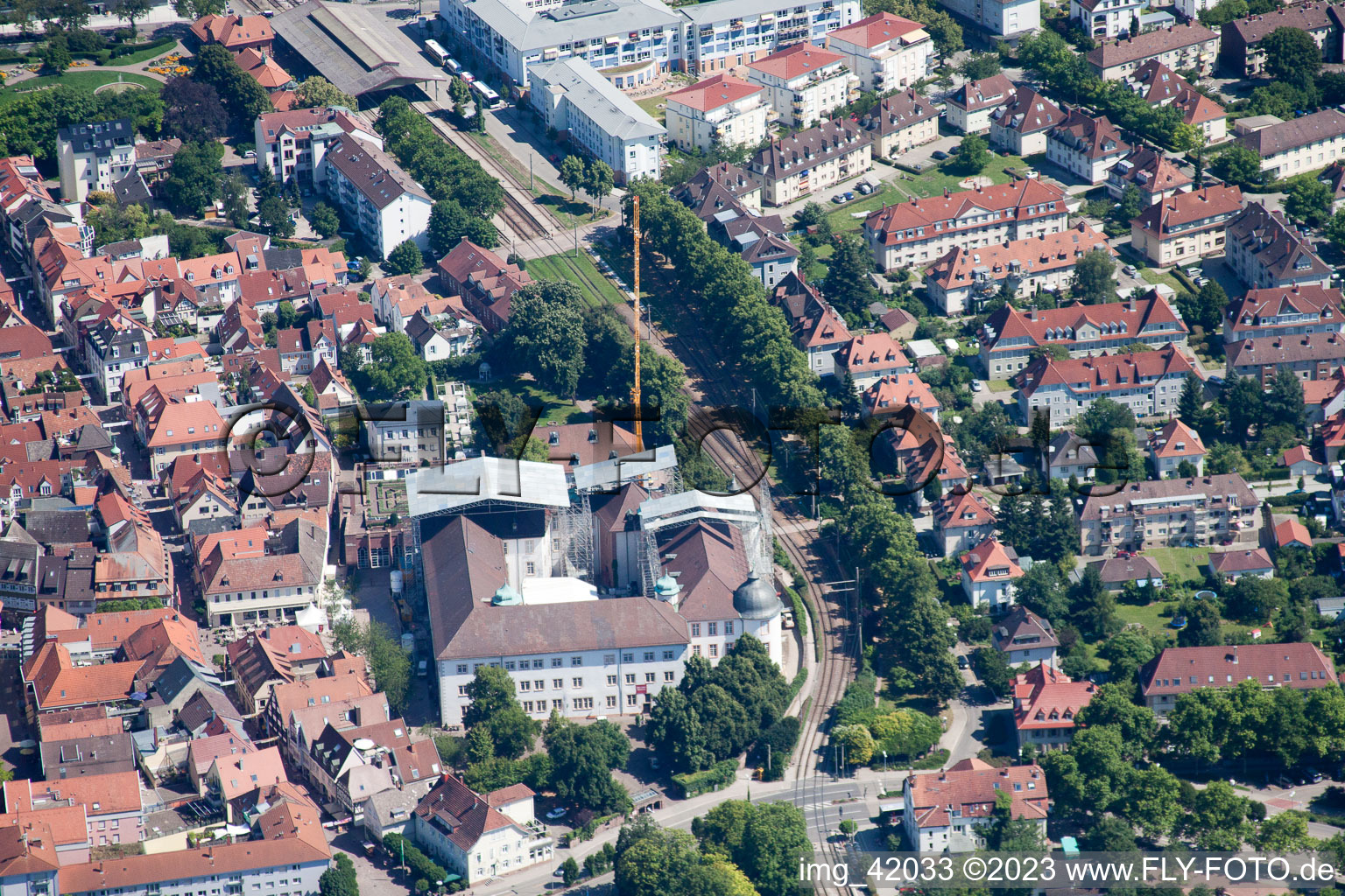 Luftaufnahme von Altstadt in Ettlingen im Bundesland Baden-Württemberg, Deutschland