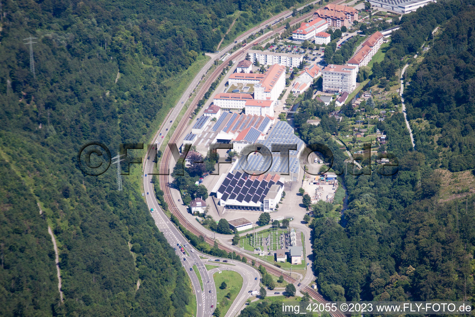 Luftbild von Spinnerei in Ettlingen im Bundesland Baden-Württemberg, Deutschland