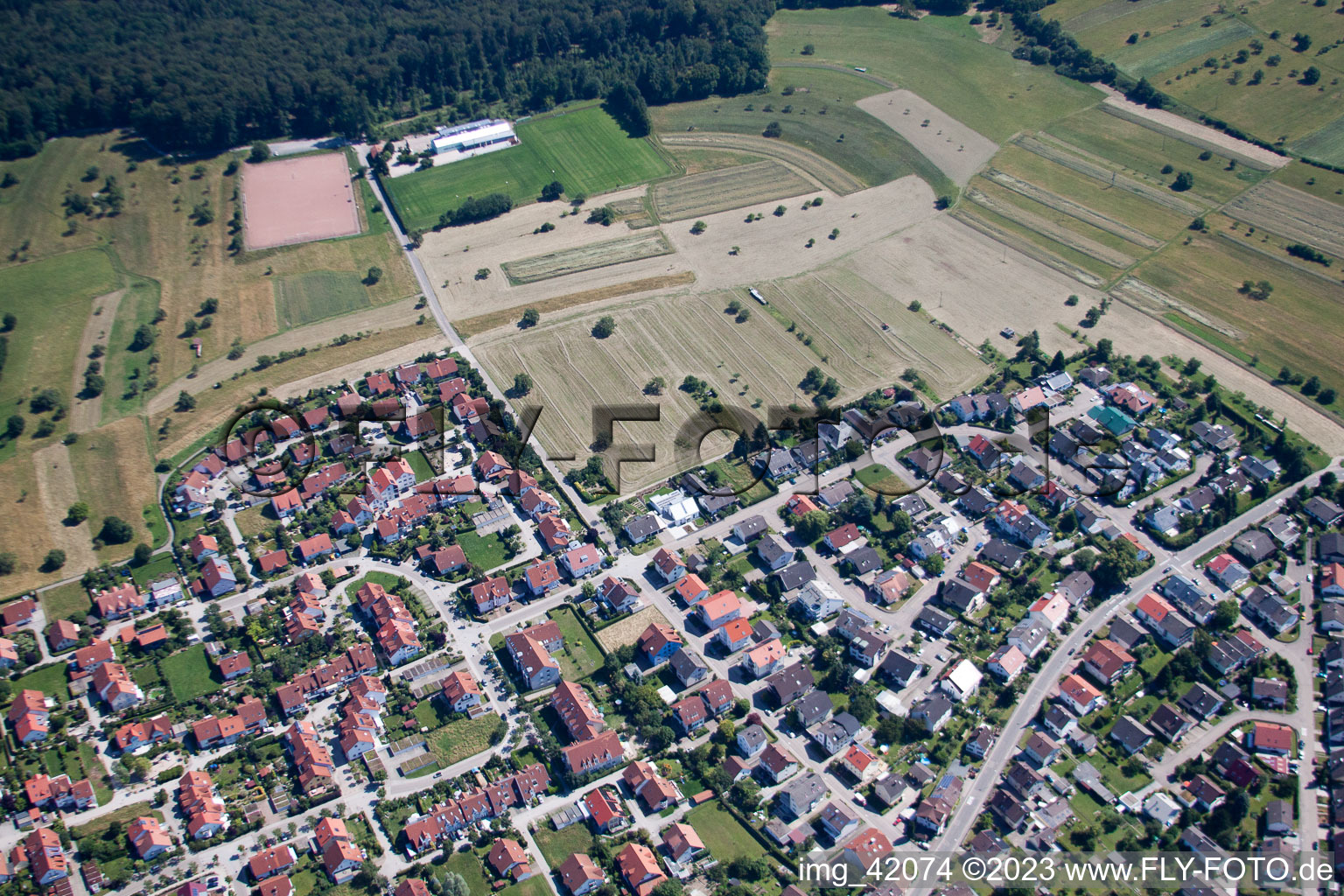 Ortsteil Spessart in Ettlingen im Bundesland Baden-Württemberg, Deutschland aus der Luft betrachtet