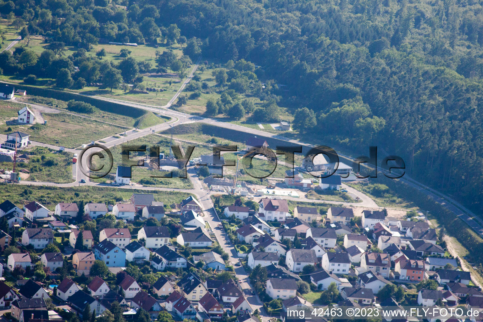 Schrägluftbild von Jockgrim, Neubaugebiet West im Bundesland Rheinland-Pfalz, Deutschland
