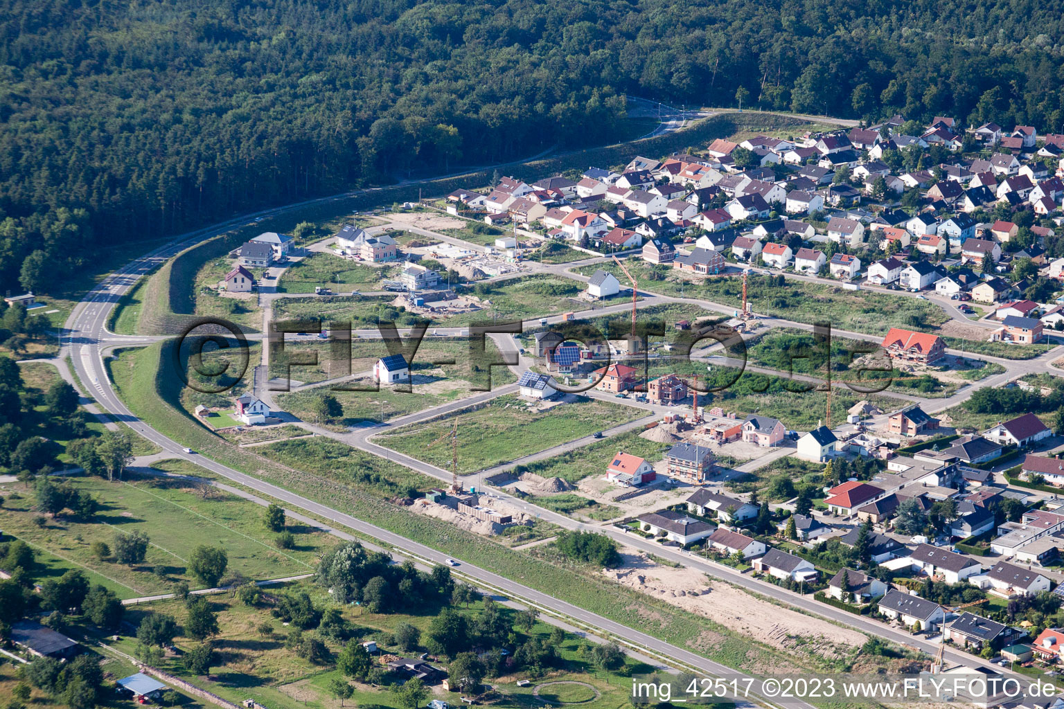 Jockgrim, Neubaugebiet West im Bundesland Rheinland-Pfalz, Deutschland aus der Luft betrachtet