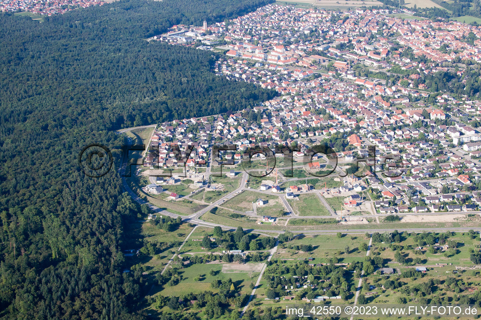 Jockgrim, Neubaugebiet West im Bundesland Rheinland-Pfalz, Deutschland aus der Vogelperspektive