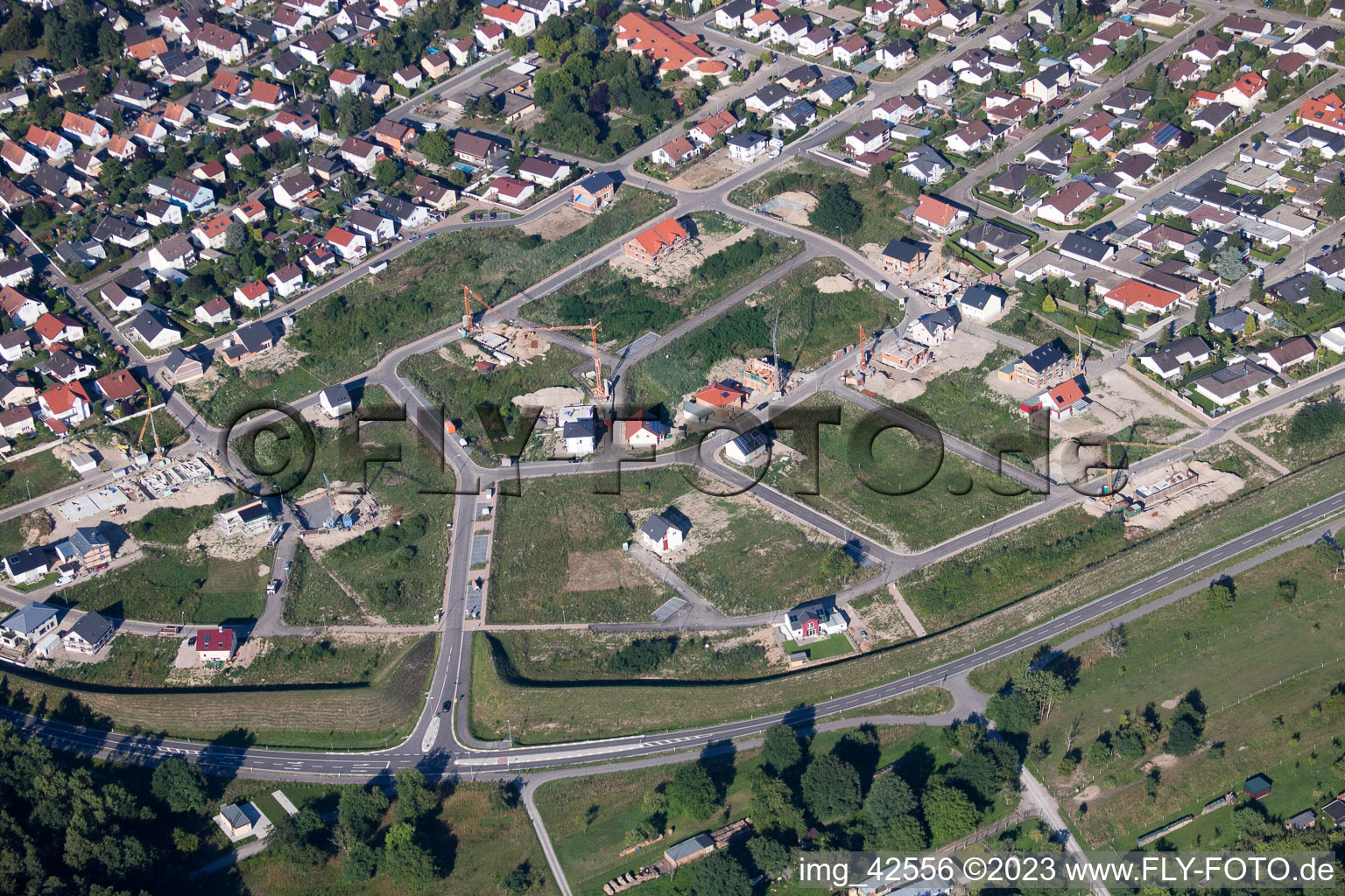 Drohnenbild von Jockgrim, Neubaugebiet West im Bundesland Rheinland-Pfalz, Deutschland