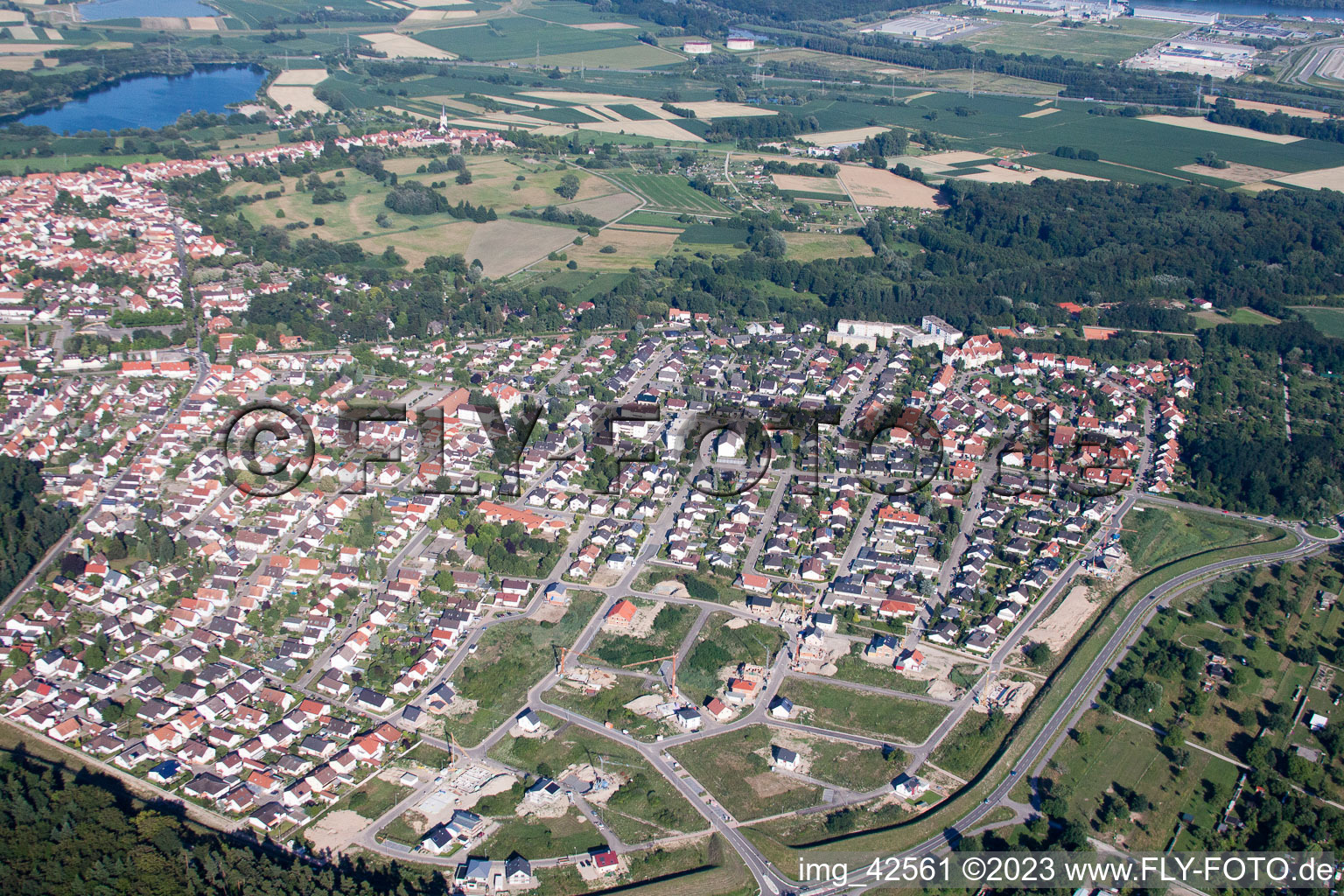 Jockgrim, Neubaugebiet West im Bundesland Rheinland-Pfalz, Deutschland von der Drohne aus gesehen