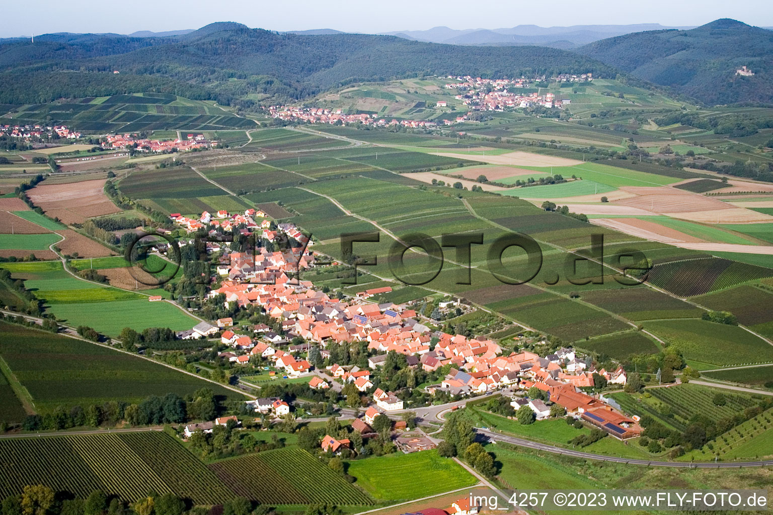Schrägluftbild von Niederhorbach im Bundesland Rheinland-Pfalz, Deutschland