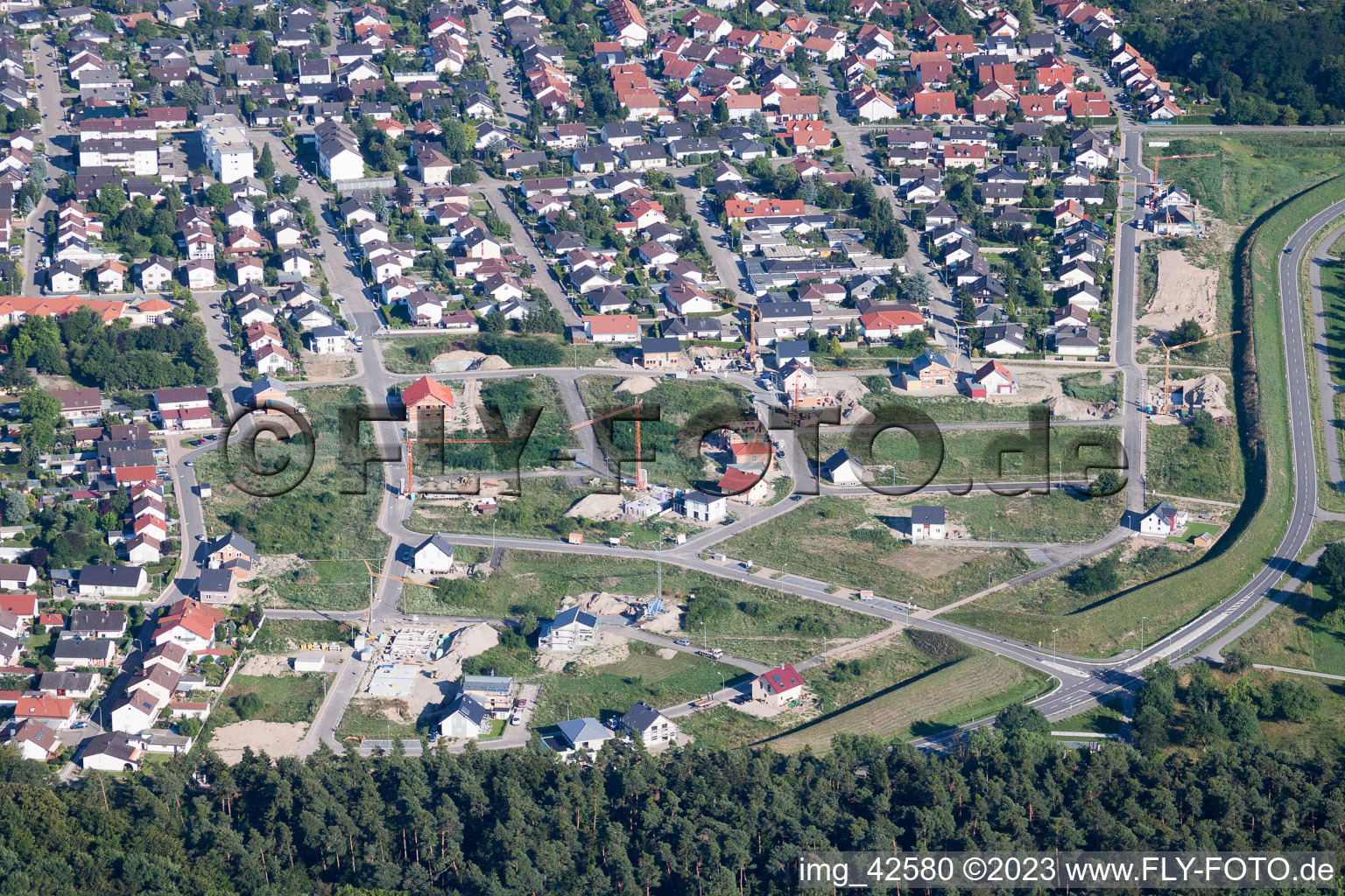 Jockgrim, Neubaugebiet West im Bundesland Rheinland-Pfalz, Deutschland von oben