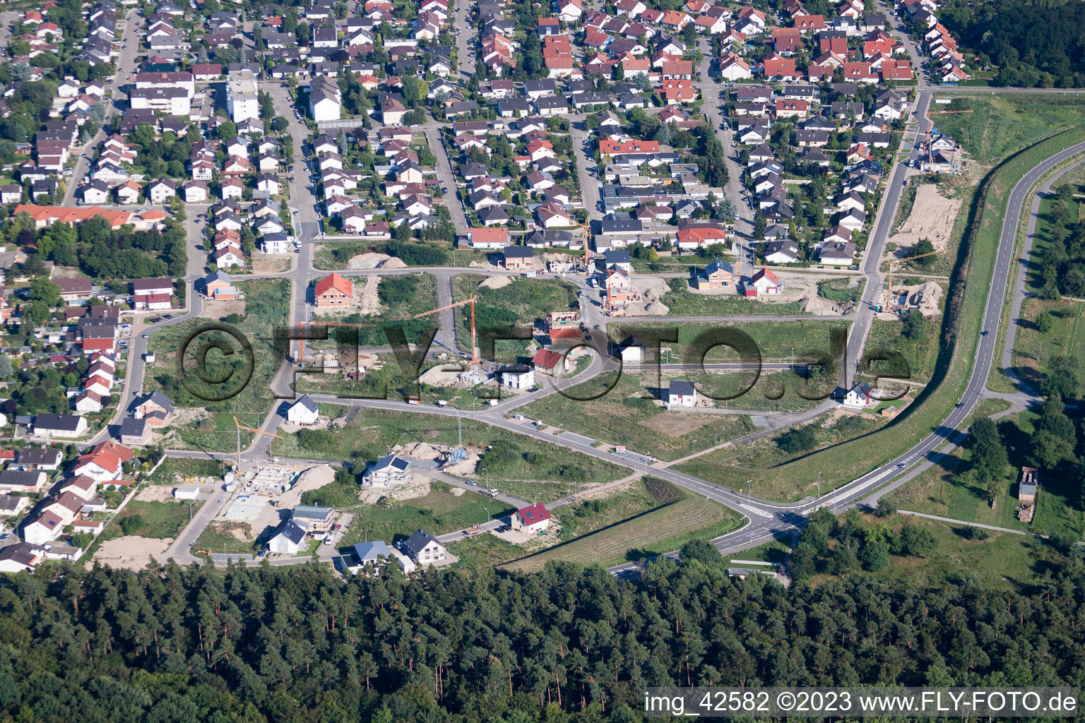 Jockgrim, Neubaugebiet West im Bundesland Rheinland-Pfalz, Deutschland aus der Luft