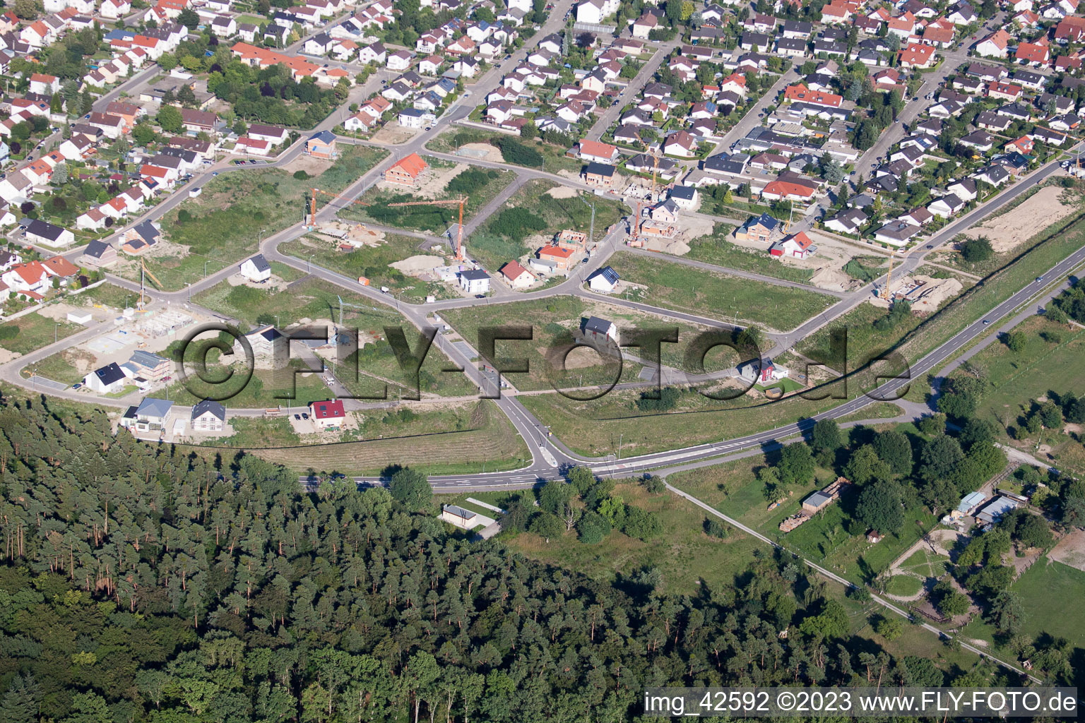 Jockgrim, Neubaugebiet West im Bundesland Rheinland-Pfalz, Deutschland von oben gesehen