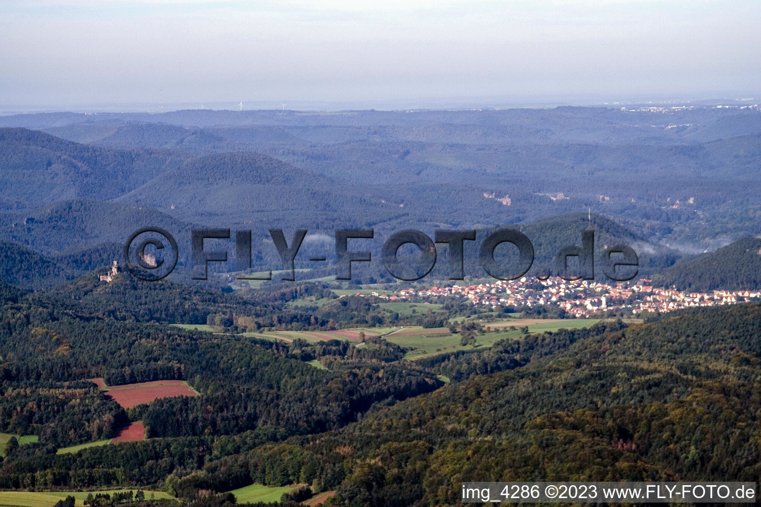 Busenberg im Bundesland Rheinland-Pfalz, Deutschland von der Drohne aus gesehen