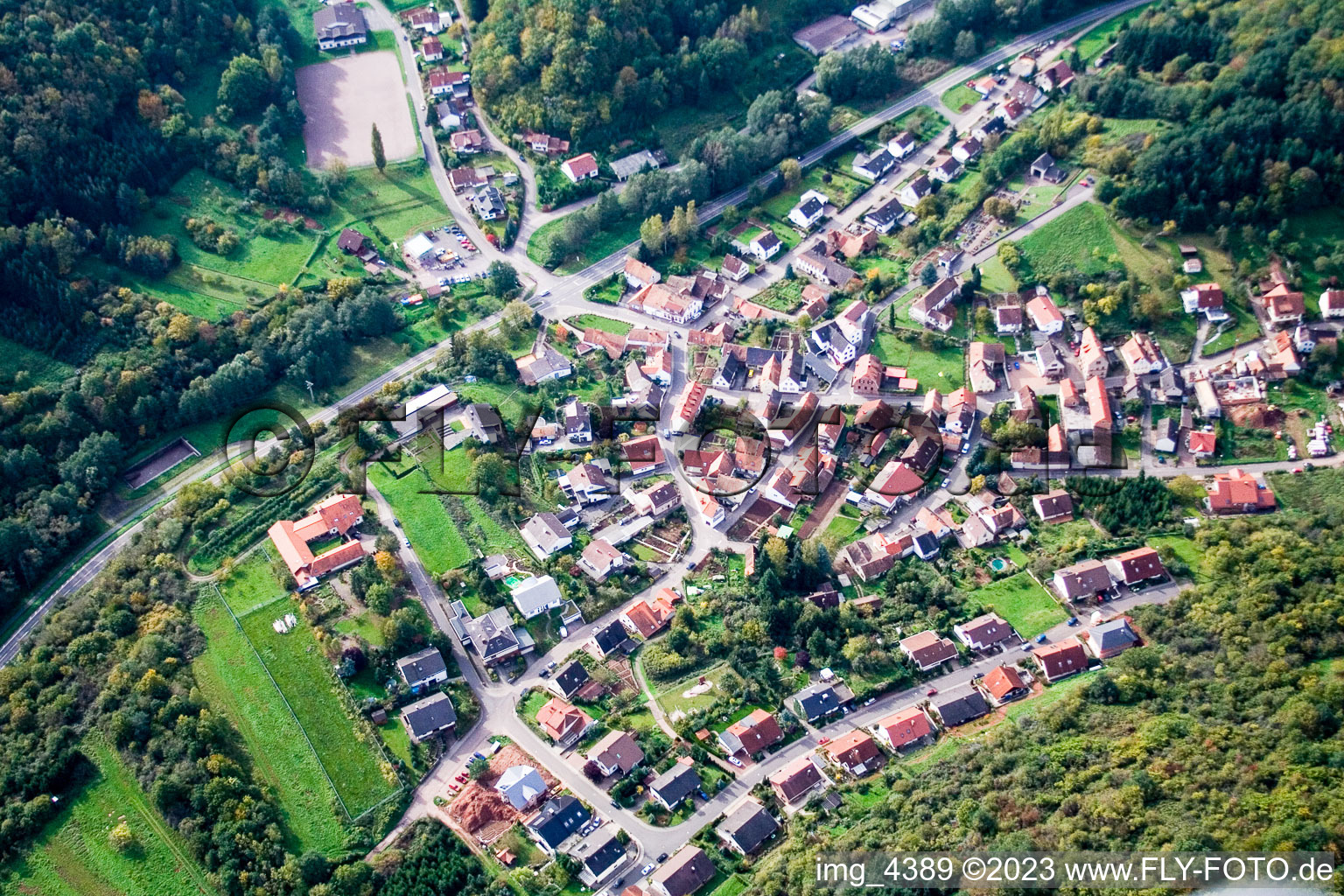 Waldhambach im Bundesland Rheinland-Pfalz, Deutschland von der Drohne aus gesehen