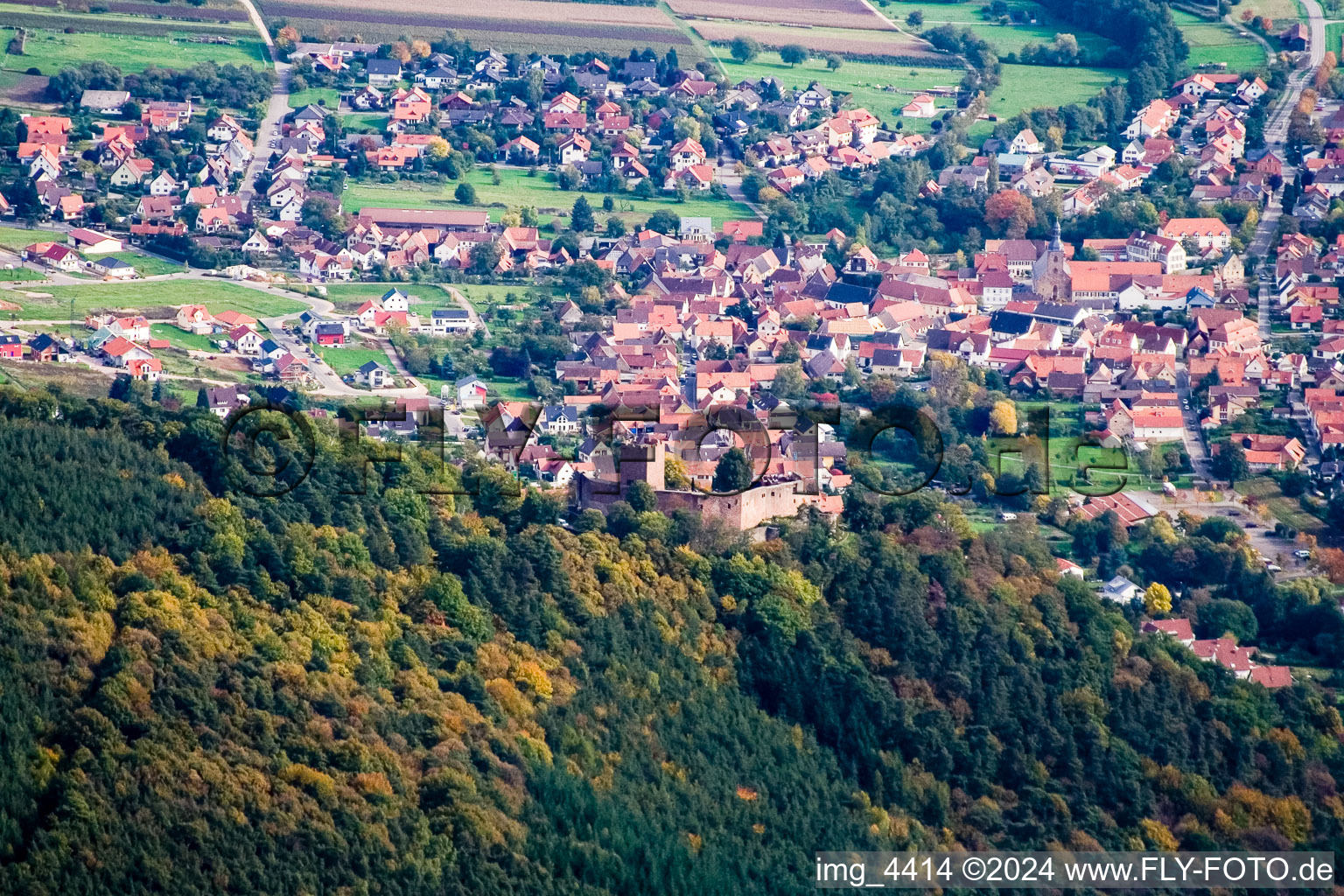 Luftaufnahme von Ruine Landeck in Klingenmünster im Bundesland Rheinland-Pfalz, Deutschland