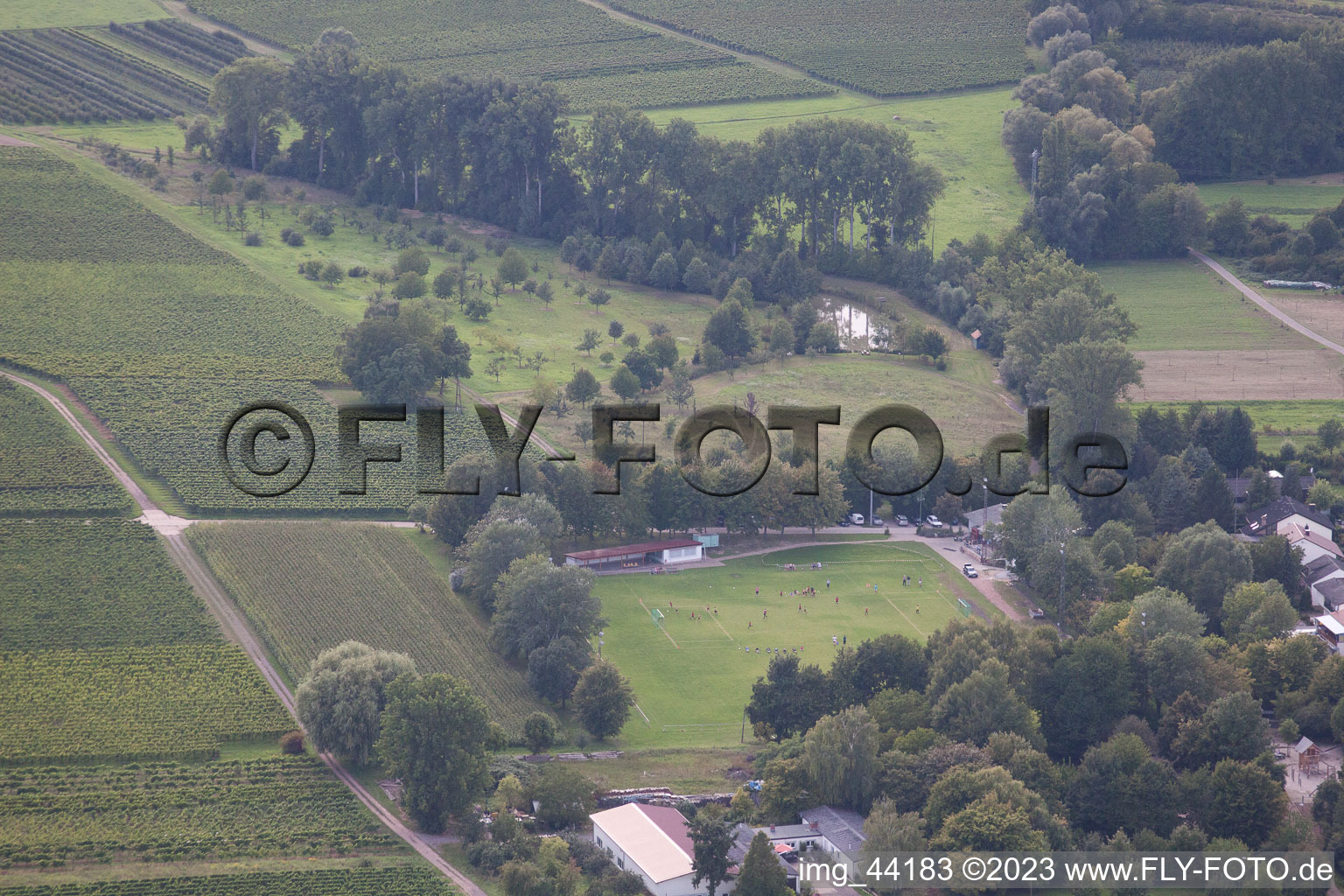 Ortsteil Wollmesheim in Landau in der Pfalz im Bundesland Rheinland-Pfalz, Deutschland aus der Drohnenperspektive