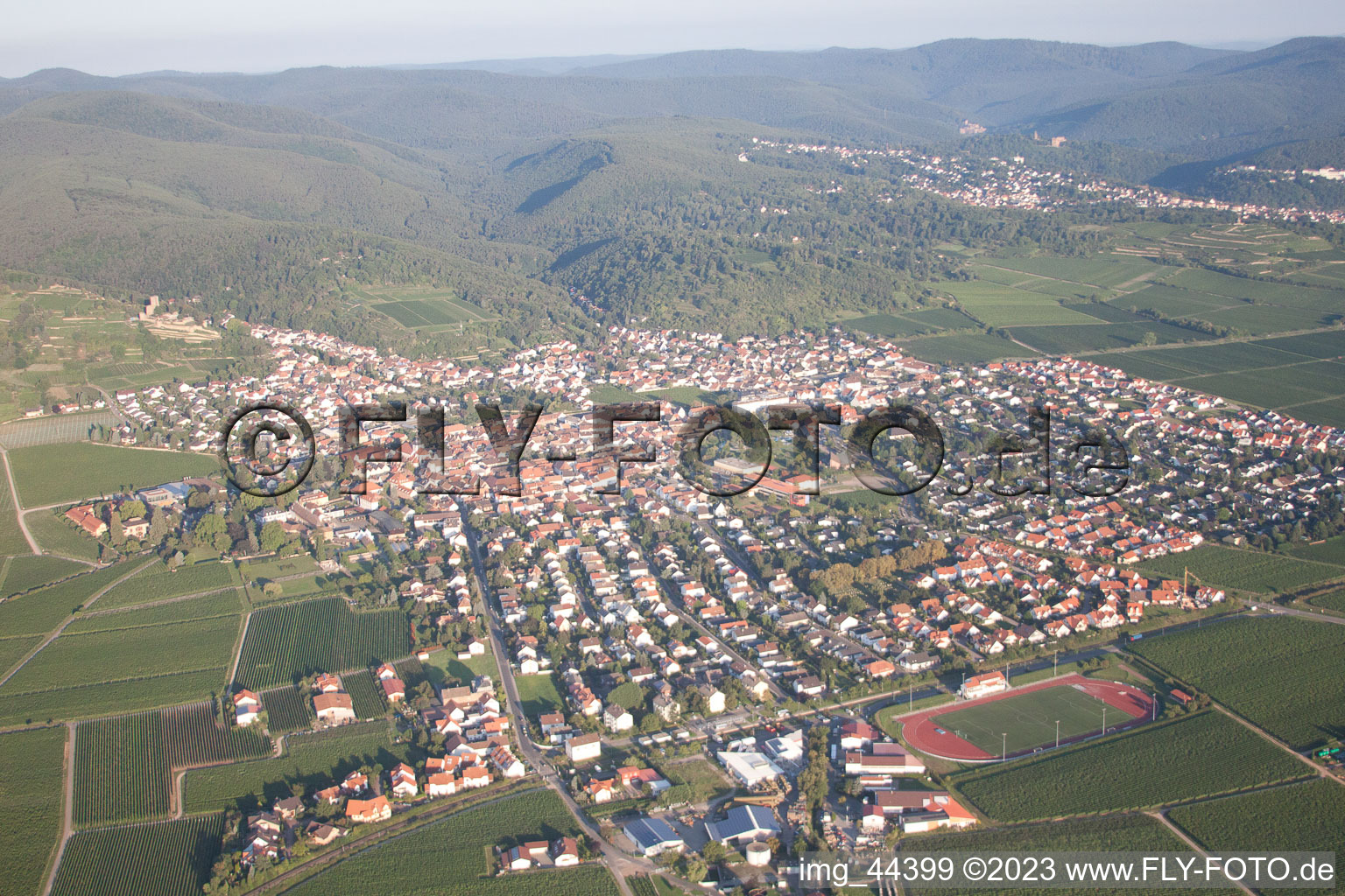 Luftaufnahme von Wachenheim in Wachenheim an der Weinstraße im Bundesland Rheinland-Pfalz, Deutschland