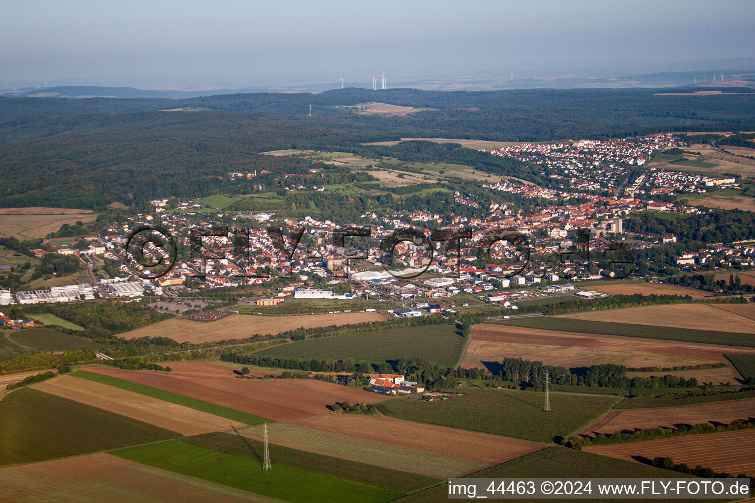 Schrägluftbild von Ortsansicht der Straßen und Häuser der Wohngebiete in Kirchheimbolanden im Bundesland Rheinland-Pfalz, Deutschland
