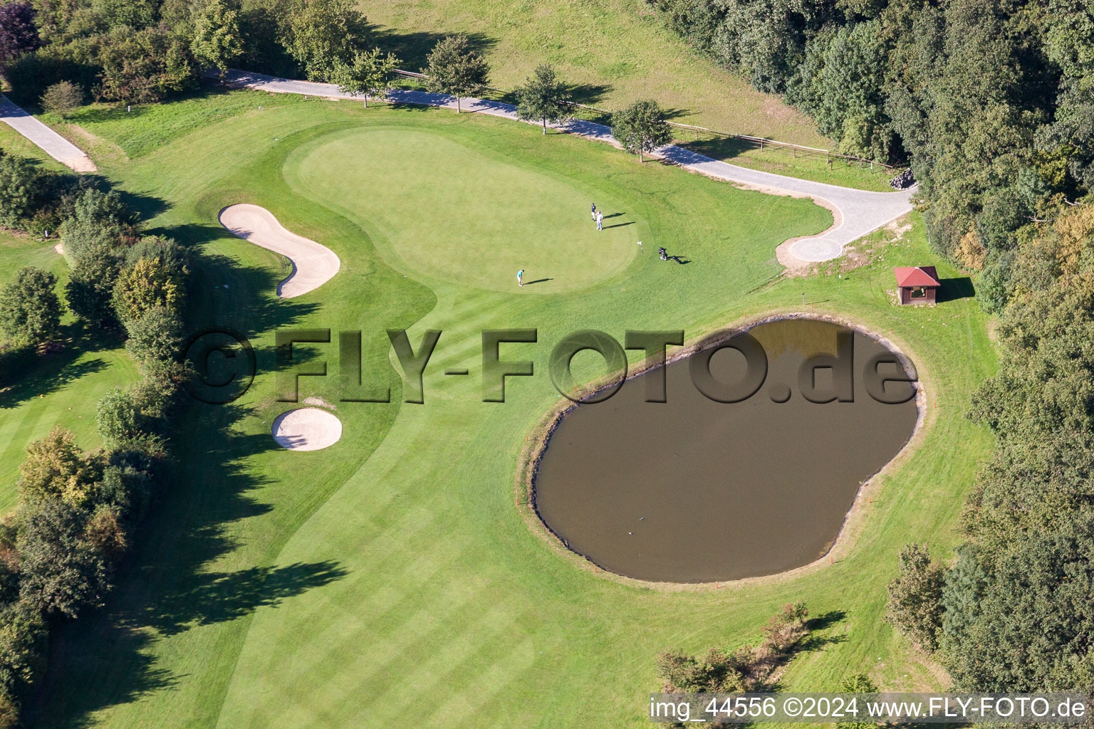 Schrägluftbild von Gelände des Golfplatz des Golf Club Schloss Miel im Ortsteil Miel in Swisttal im Bundesland Nordrhein-Westfalen, Deutschland