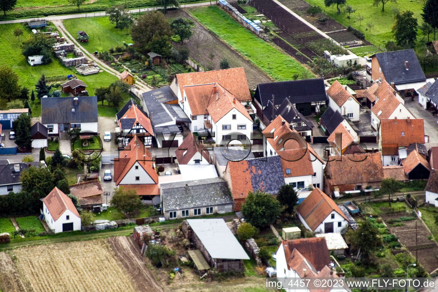 Drohnenbild von Freckenfeld, Gänsried im Bundesland Rheinland-Pfalz, Deutschland
