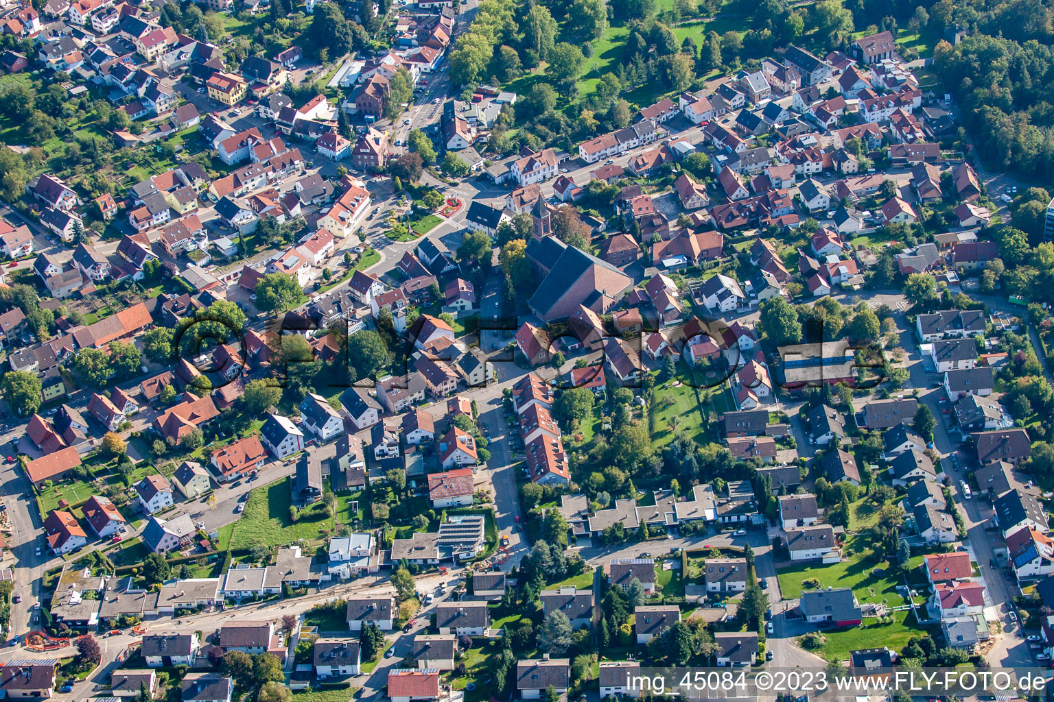 Luftbild von St. Katharina im Ortsteil Busenbach in Waldbronn im Bundesland Baden-Württemberg, Deutschland