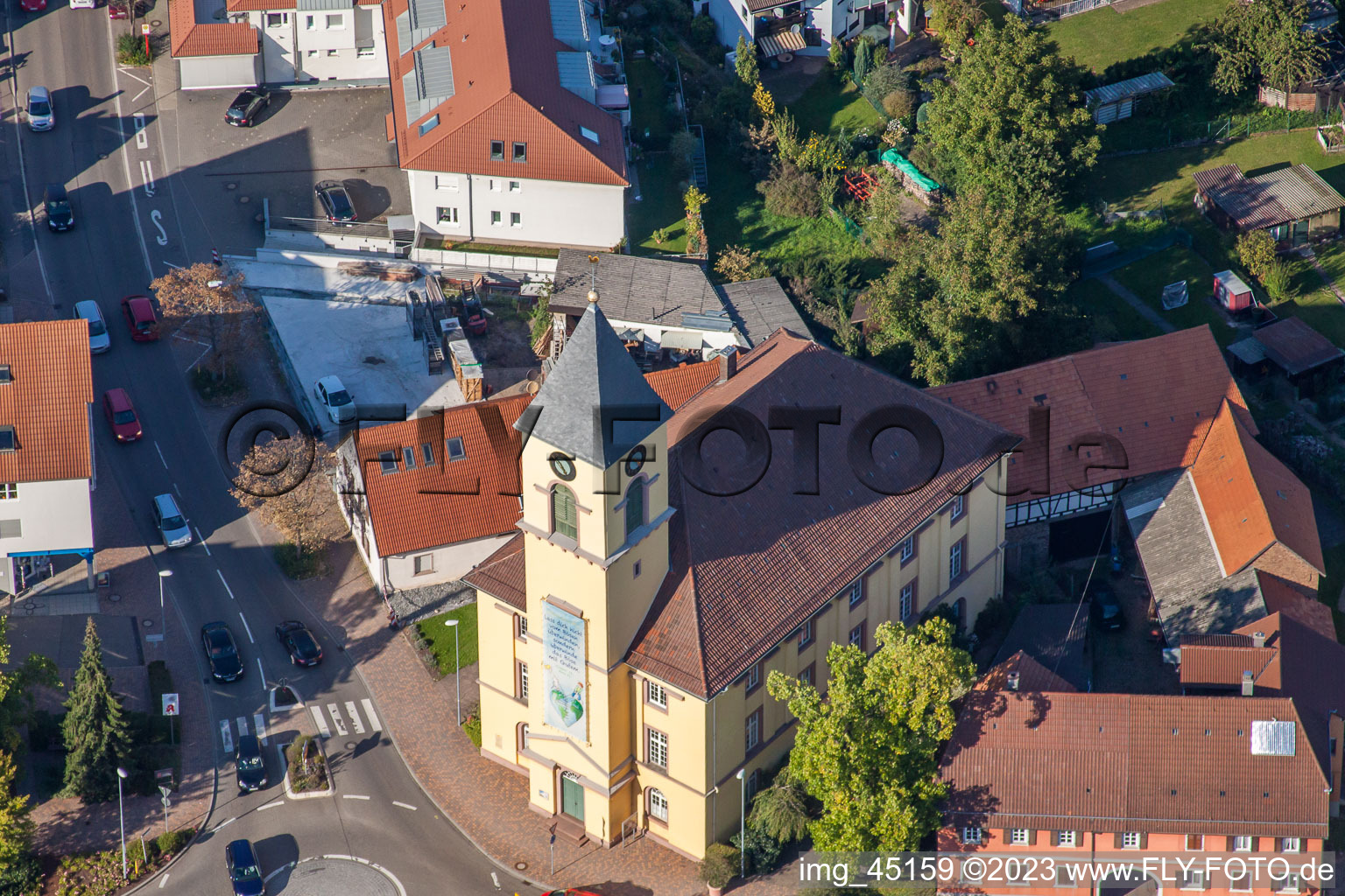 Ortsteil Langensteinbach in Karlsbad im Bundesland Baden-Württemberg, Deutschland vom Flugzeug aus