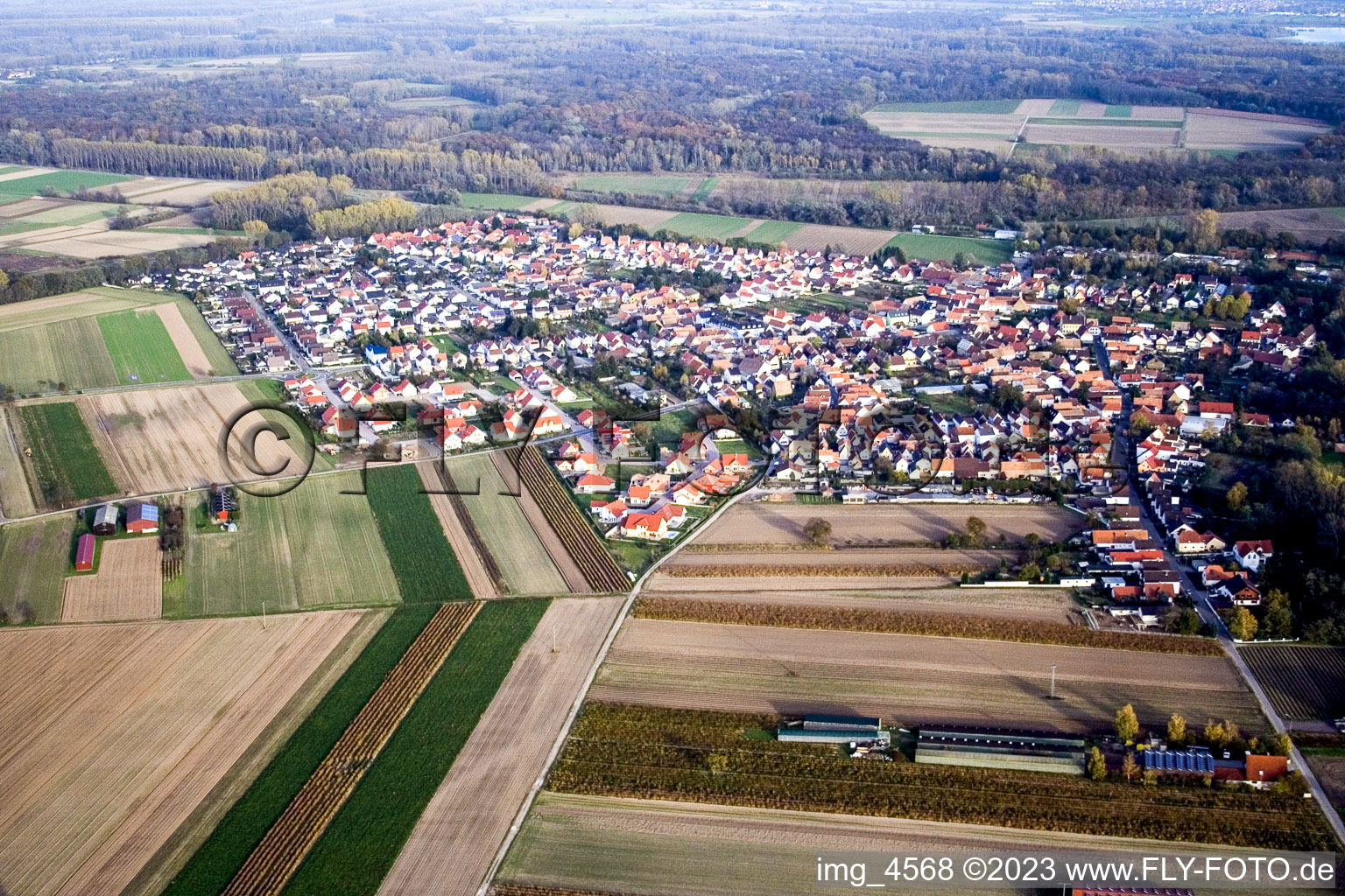 Luftaufnahme von Hördt von Westen im Bundesland Rheinland-Pfalz, Deutschland