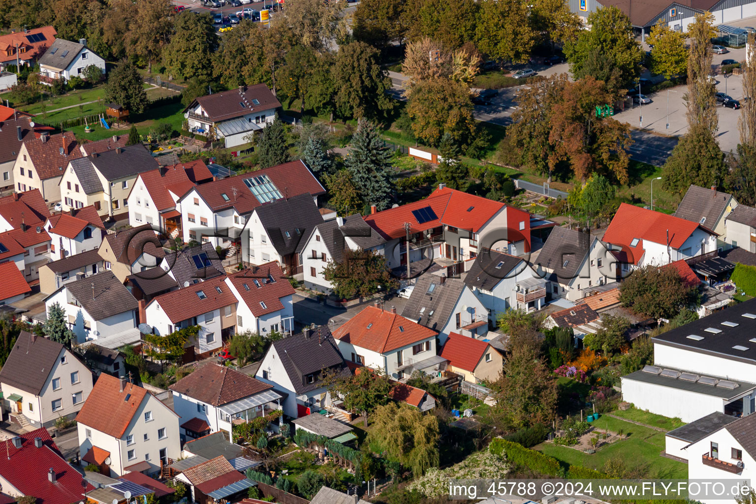 Siedlung Gartenstadt in Kandel im Bundesland Rheinland-Pfalz, Deutschland von oben