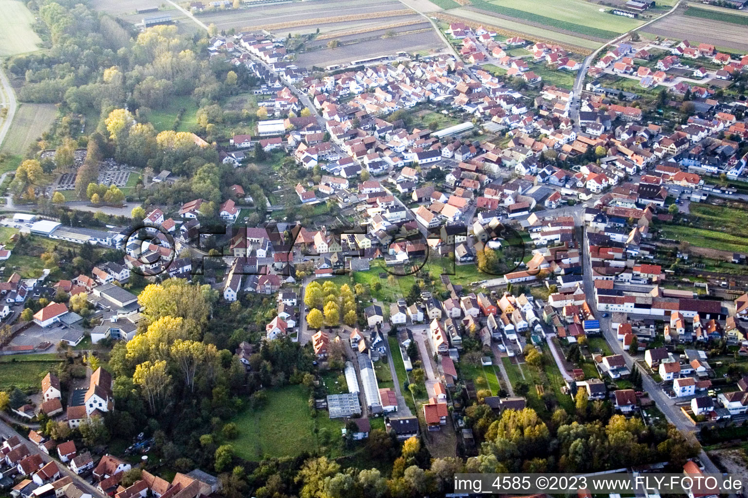 Schrägluftbild von Hördt von Südosten im Bundesland Rheinland-Pfalz, Deutschland