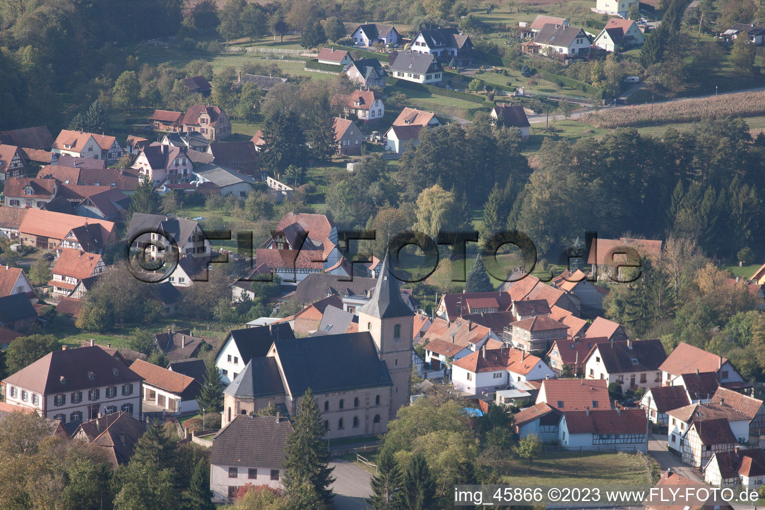 Preuschdorf im Bundesland Bas-Rhin, Frankreich aus der Vogelperspektive