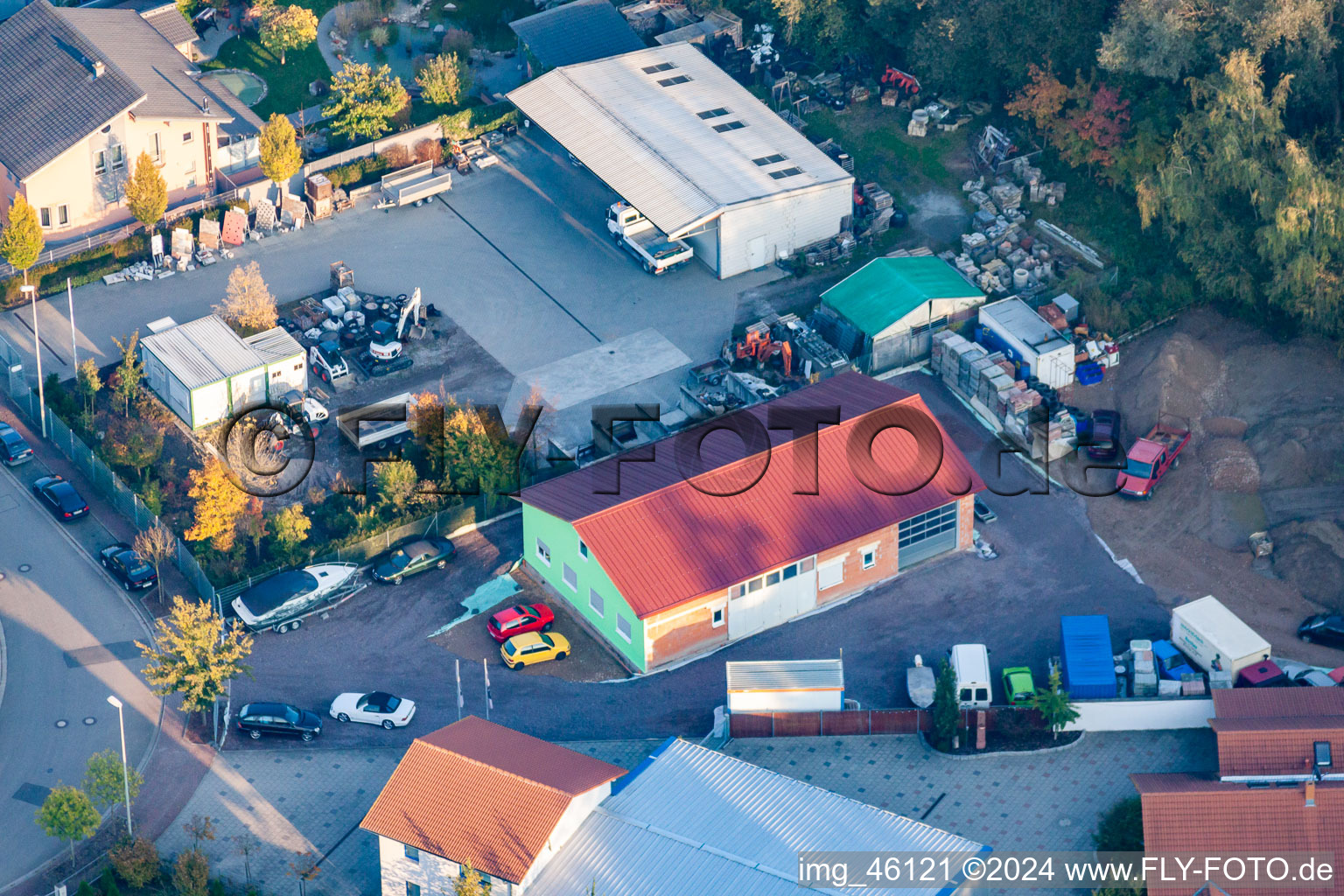 Gewerbegebiet Mittelwegring in Jockgrim im Bundesland Rheinland-Pfalz, Deutschland vom Flugzeug aus