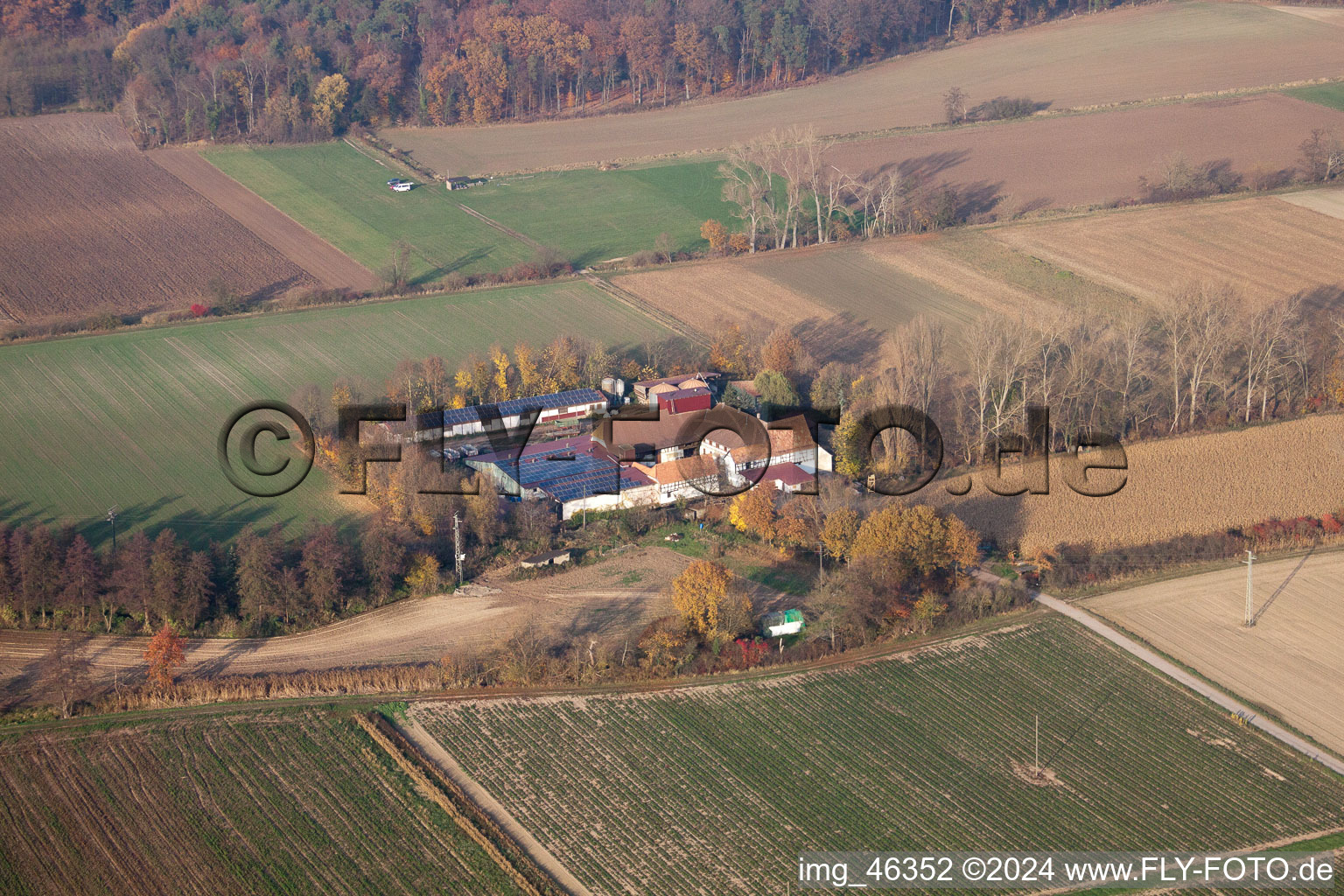 Leistenmühle in Erlenbach bei Kandel im Bundesland Rheinland-Pfalz, Deutschland vom Flugzeug aus