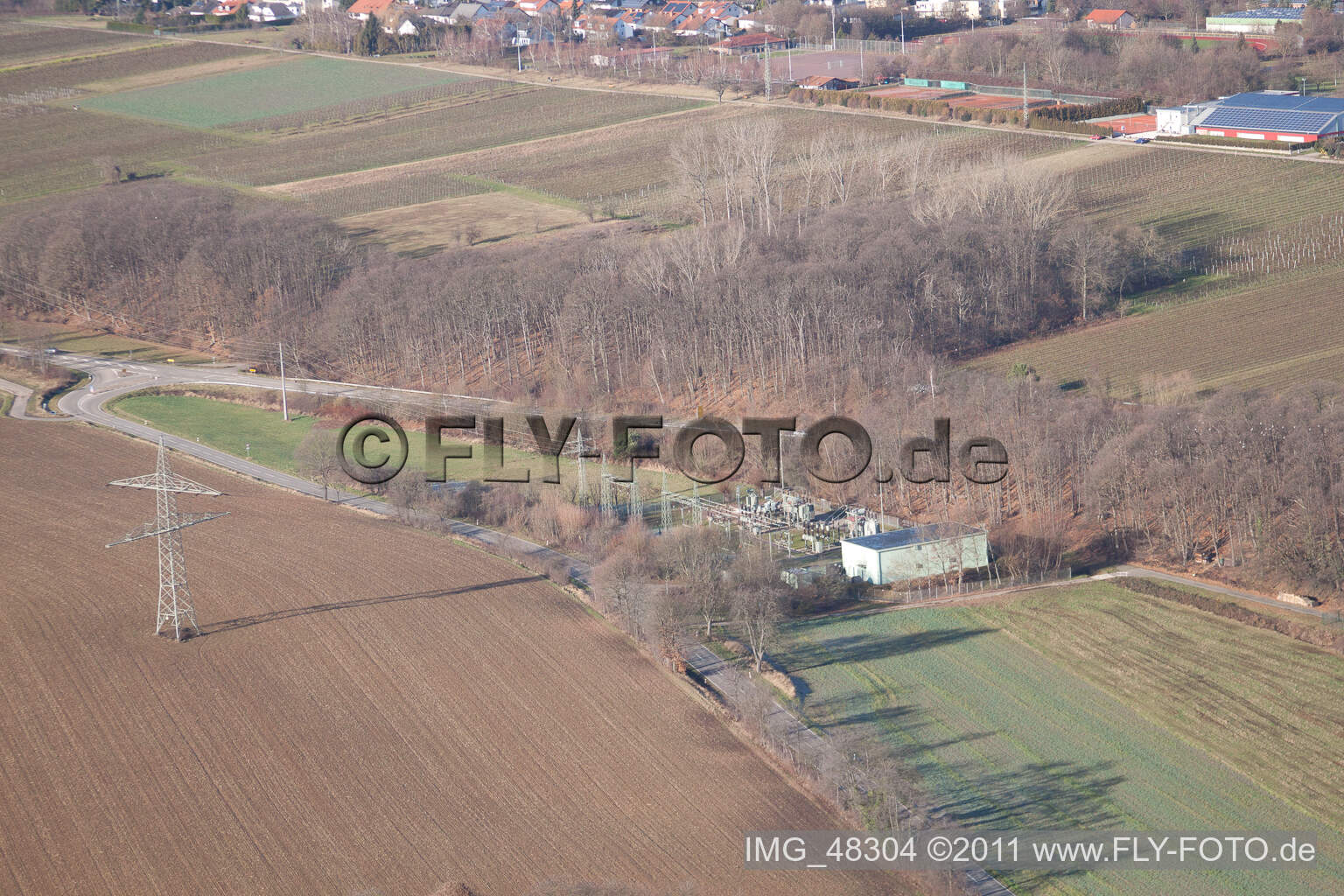 Luftbild von Umspannwerk in Bad Bergzabern im Bundesland Rheinland-Pfalz, Deutschland