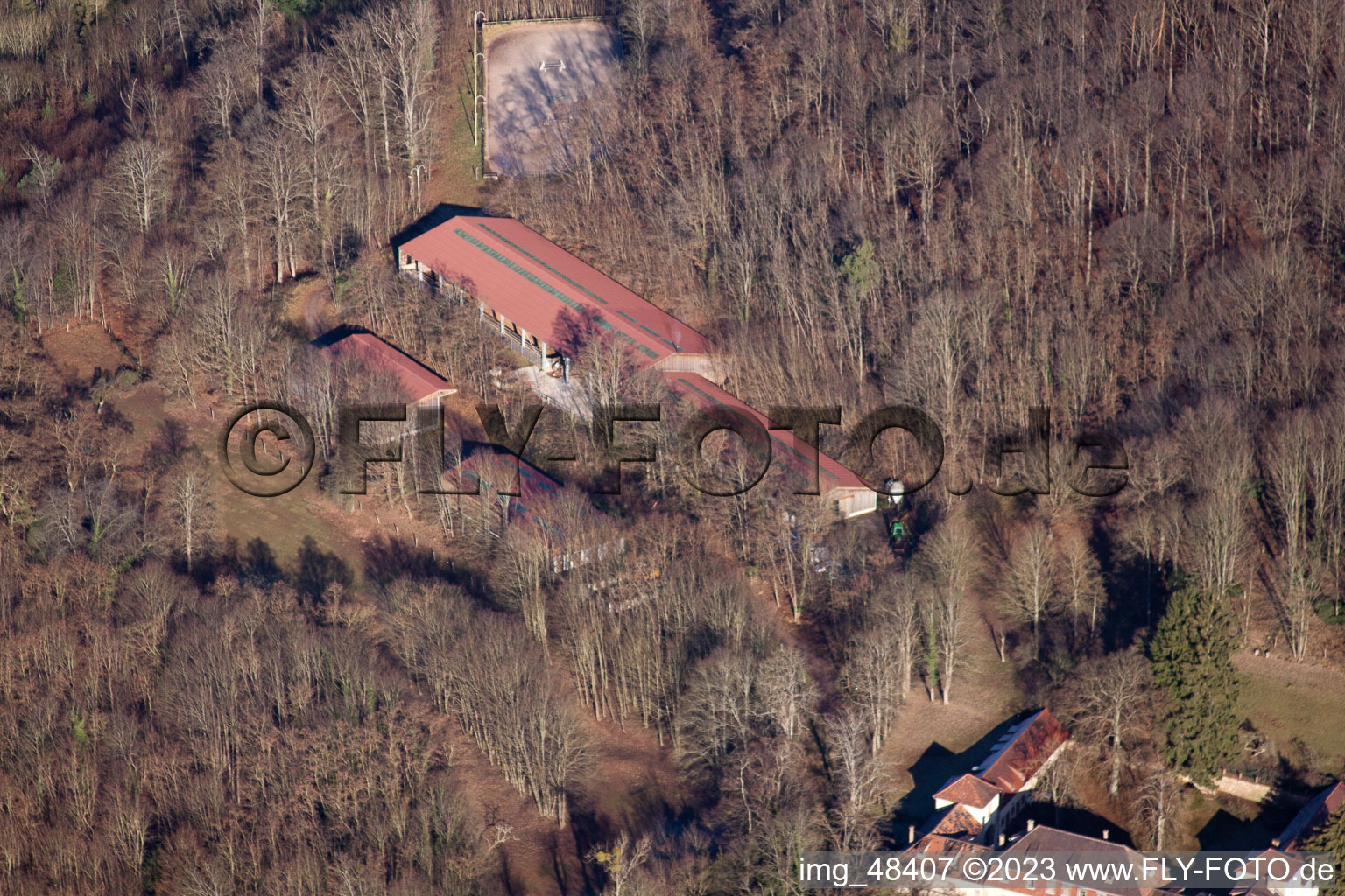 Schrägluftbild von Weiler, Chateau Langenberg im Bundesland Bas-Rhin, Frankreich