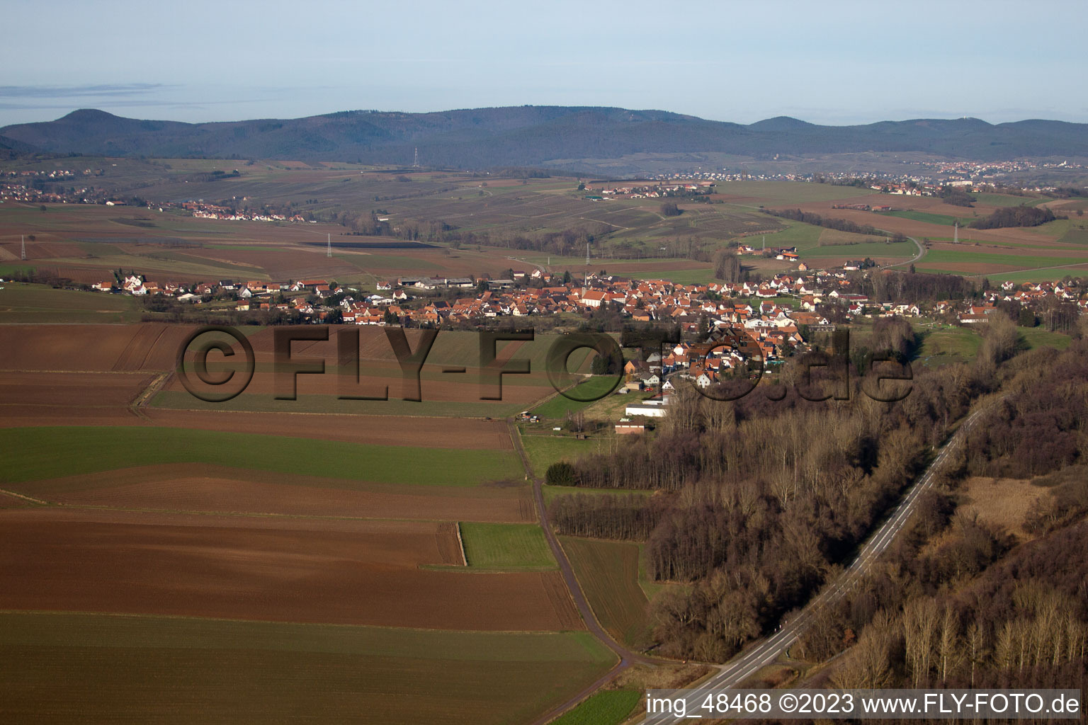 Riedseltz im Bundesland Bas-Rhin, Frankreich von oben gesehen