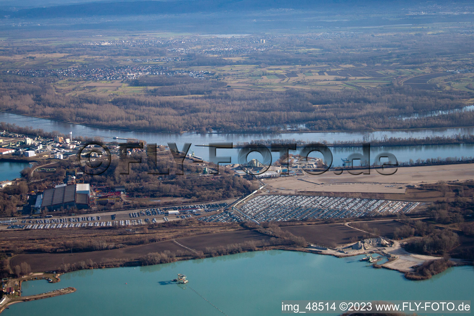 Lauterbourg, Hafen im Bundesland Bas-Rhin, Frankreich vom Flugzeug aus