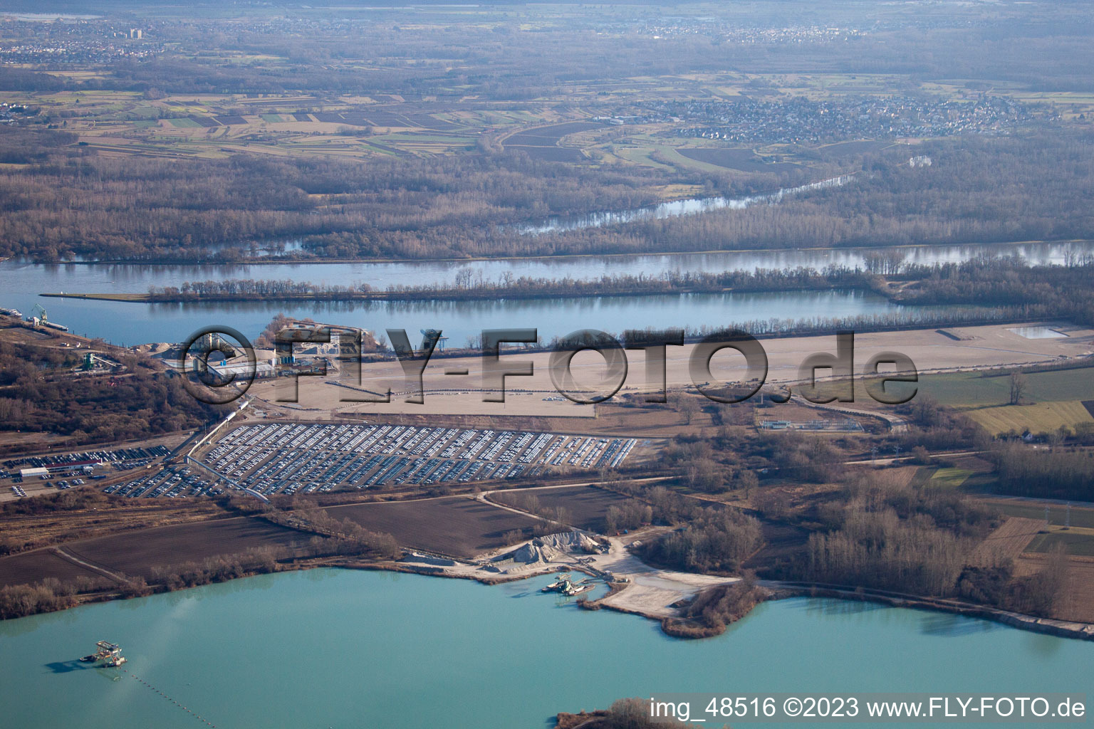 Lauterbourg, Hafen im Bundesland Bas-Rhin, Frankreich aus der Luft betrachtet