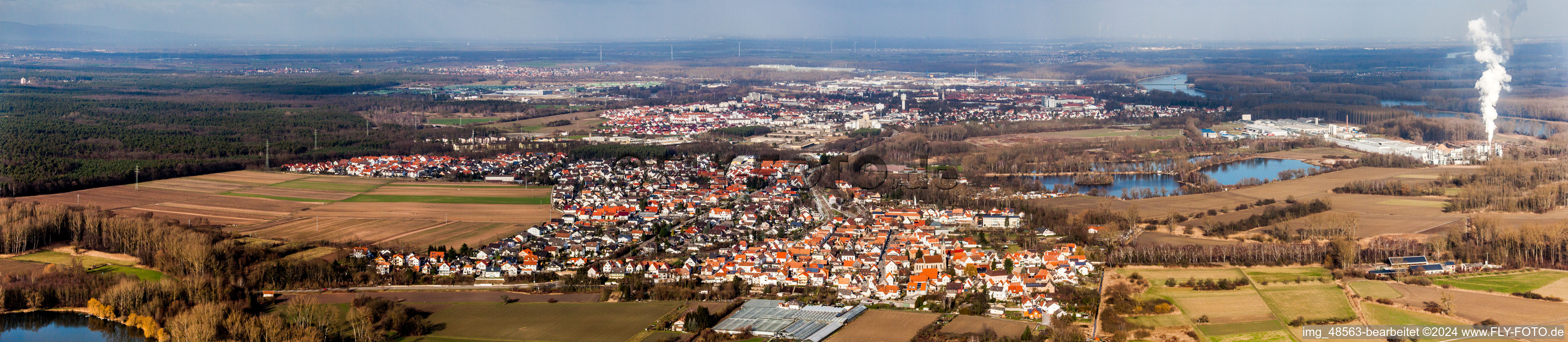 Panorama - Perspektive Ortsansicht der Straßen und Häuser der Wohngebiete im Ortsteil Sondernheim in Germersheim im Bundesland Rheinland-Pfalz, Deutschland
