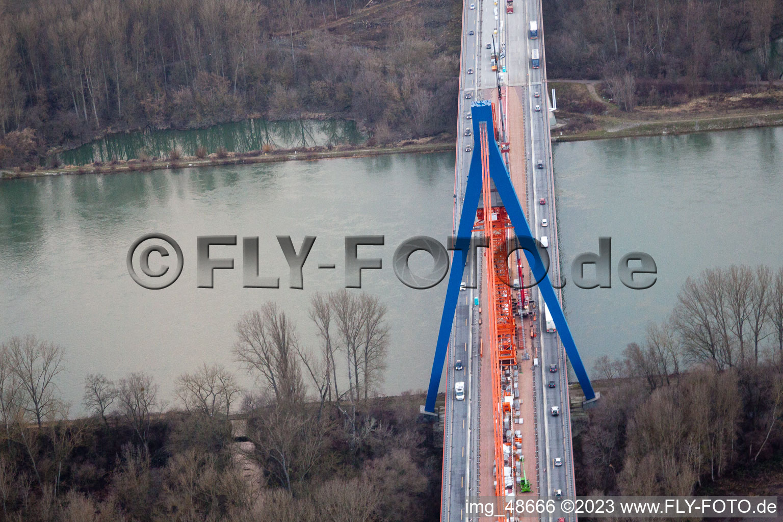 Luftbild von Speyer, Autobahnbrückenbaustelle im Bundesland Rheinland-Pfalz, Deutschland