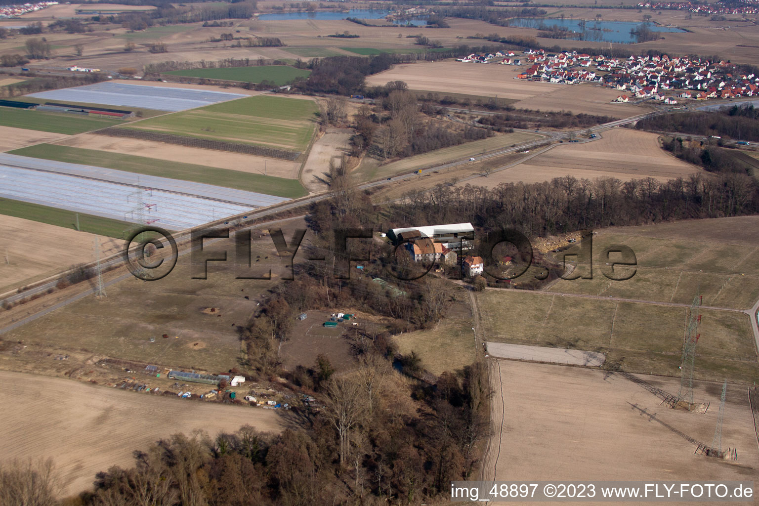Rheinzabern, Wanzheimer Mühle im Bundesland Rheinland-Pfalz, Deutschland aus der Luft