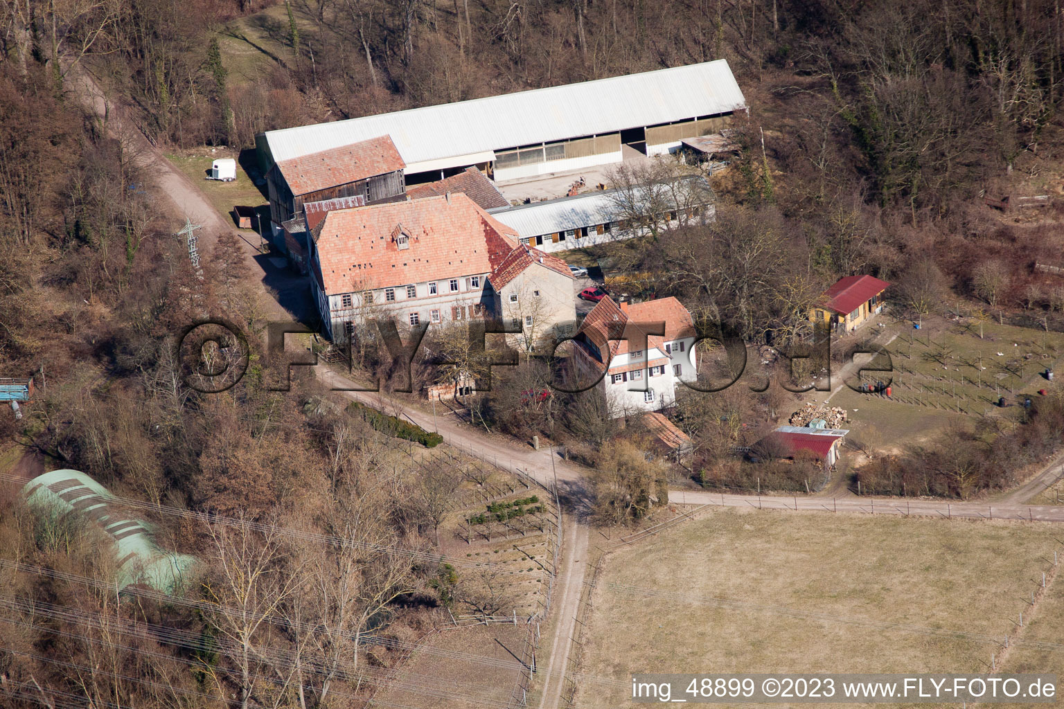 Rheinzabern, Wanzheimer Mühle im Bundesland Rheinland-Pfalz, Deutschland von oben gesehen