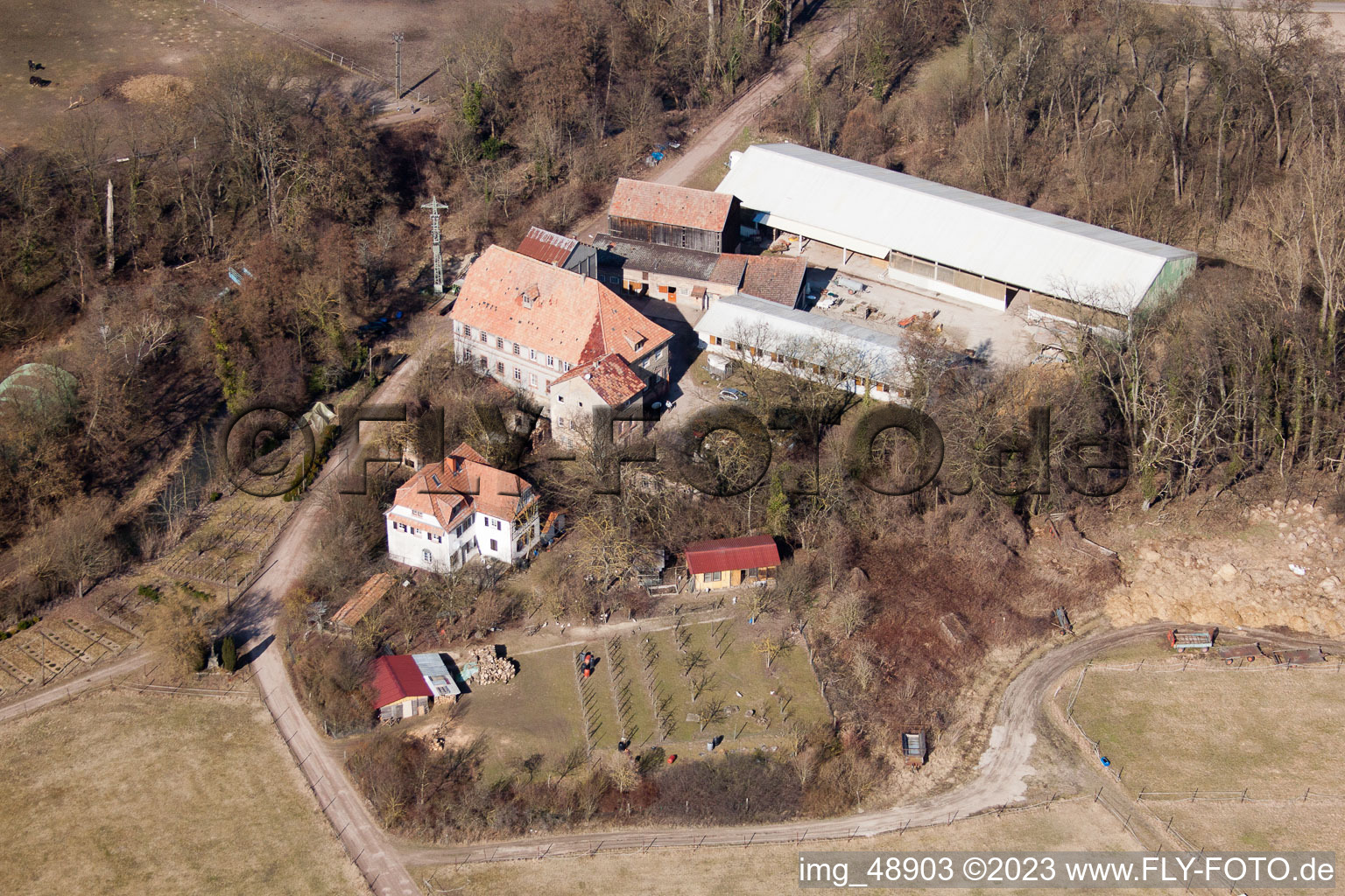 Drohnenaufname von Rheinzabern, Wanzheimer Mühle im Bundesland Rheinland-Pfalz, Deutschland