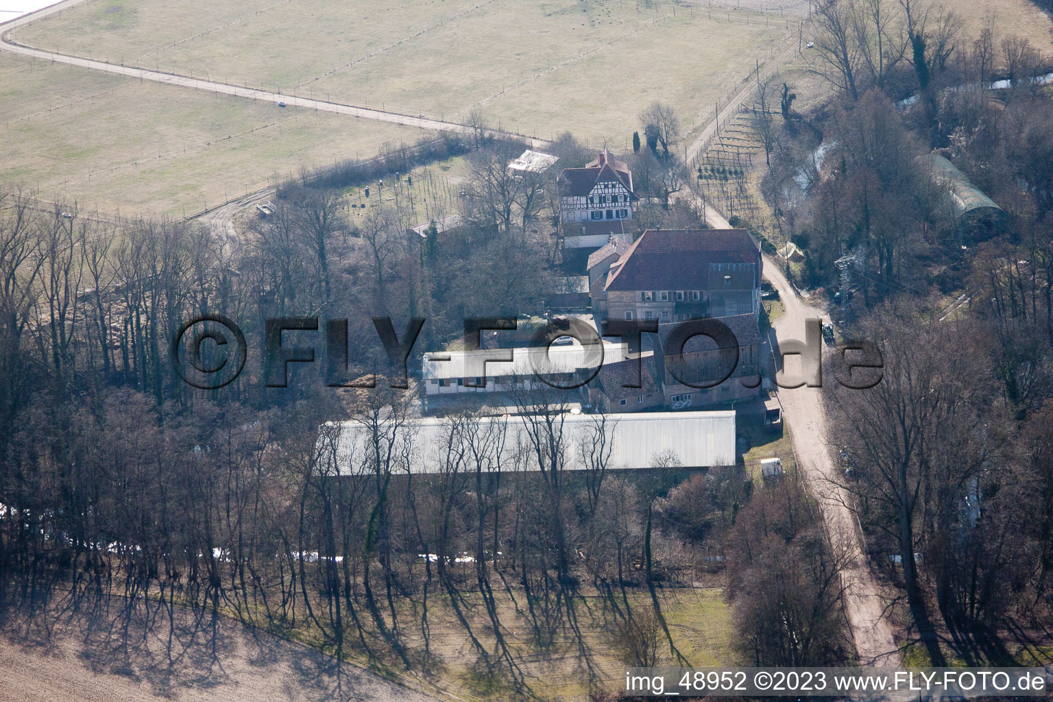 Rheinzabern, Wanzheimer Mühle im Bundesland Rheinland-Pfalz, Deutschland aus der Drohnenperspektive