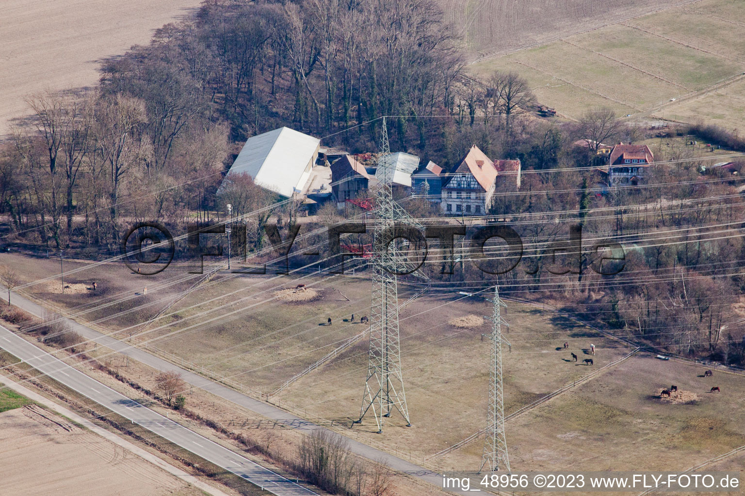 Rheinzabern, Wanzheimer Mühle im Bundesland Rheinland-Pfalz, Deutschland von der Drohne aus gesehen